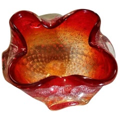 Murano Italian Glass Ashtray or Bowl Red and Gold Color