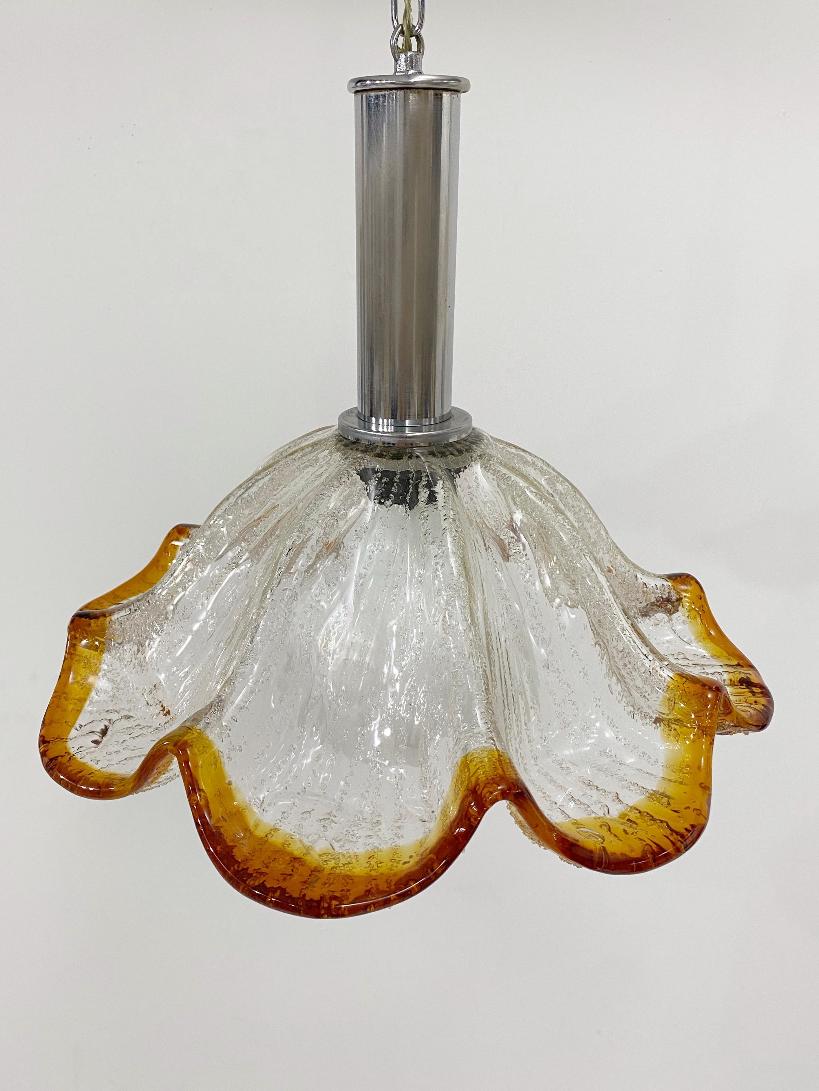 Mid-Century Modern Murano Italian Glass Flower Chandelier Pendant