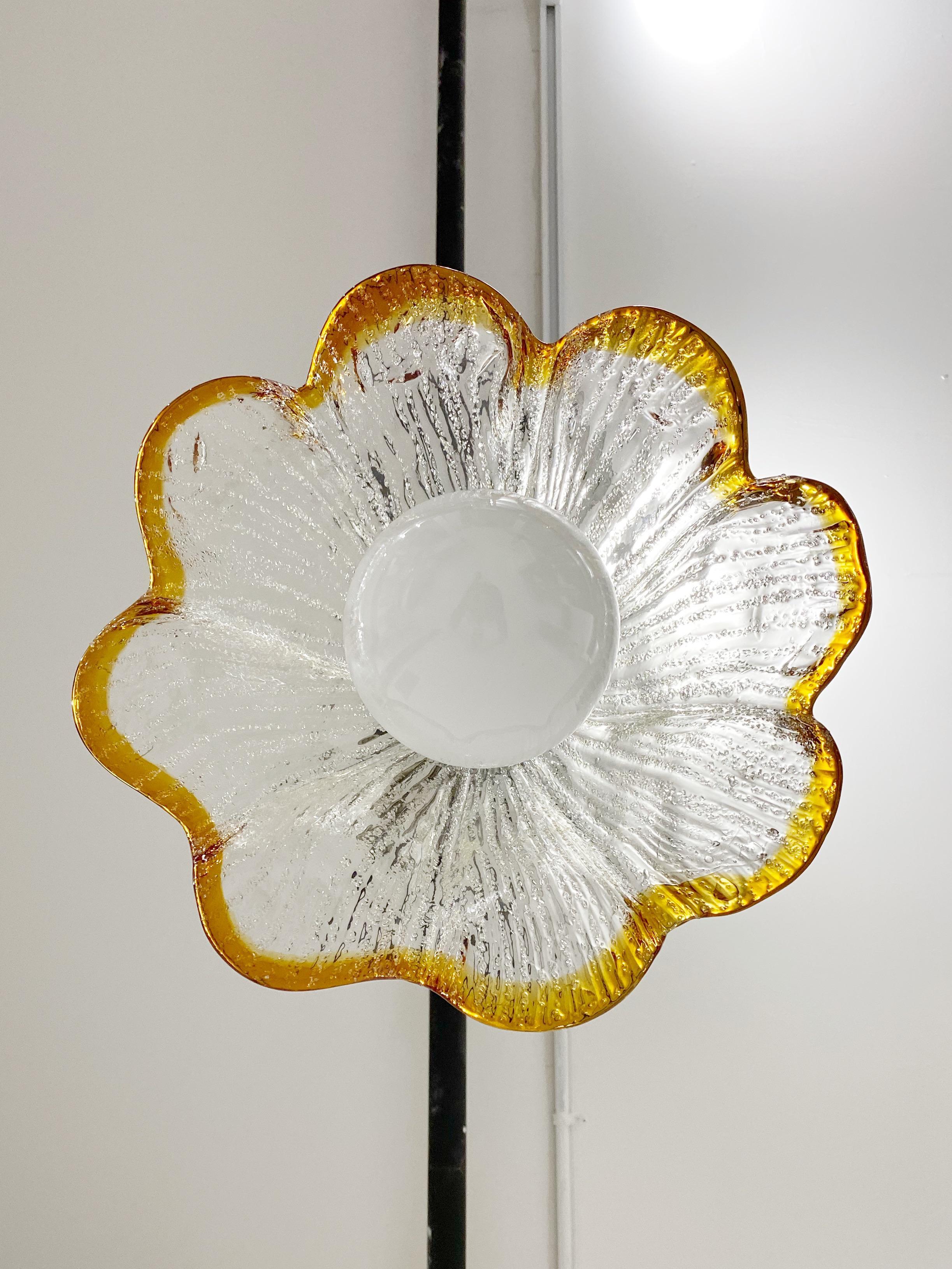 Murano Italian Glass Flower Chandelier Pendant In Good Condition In Brooklyn, NY