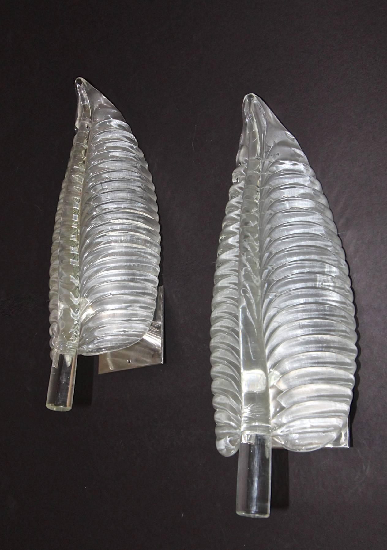 Murano Italian Glass Leaf Shaped Wall Sconces In Good Condition In Palm Springs, CA