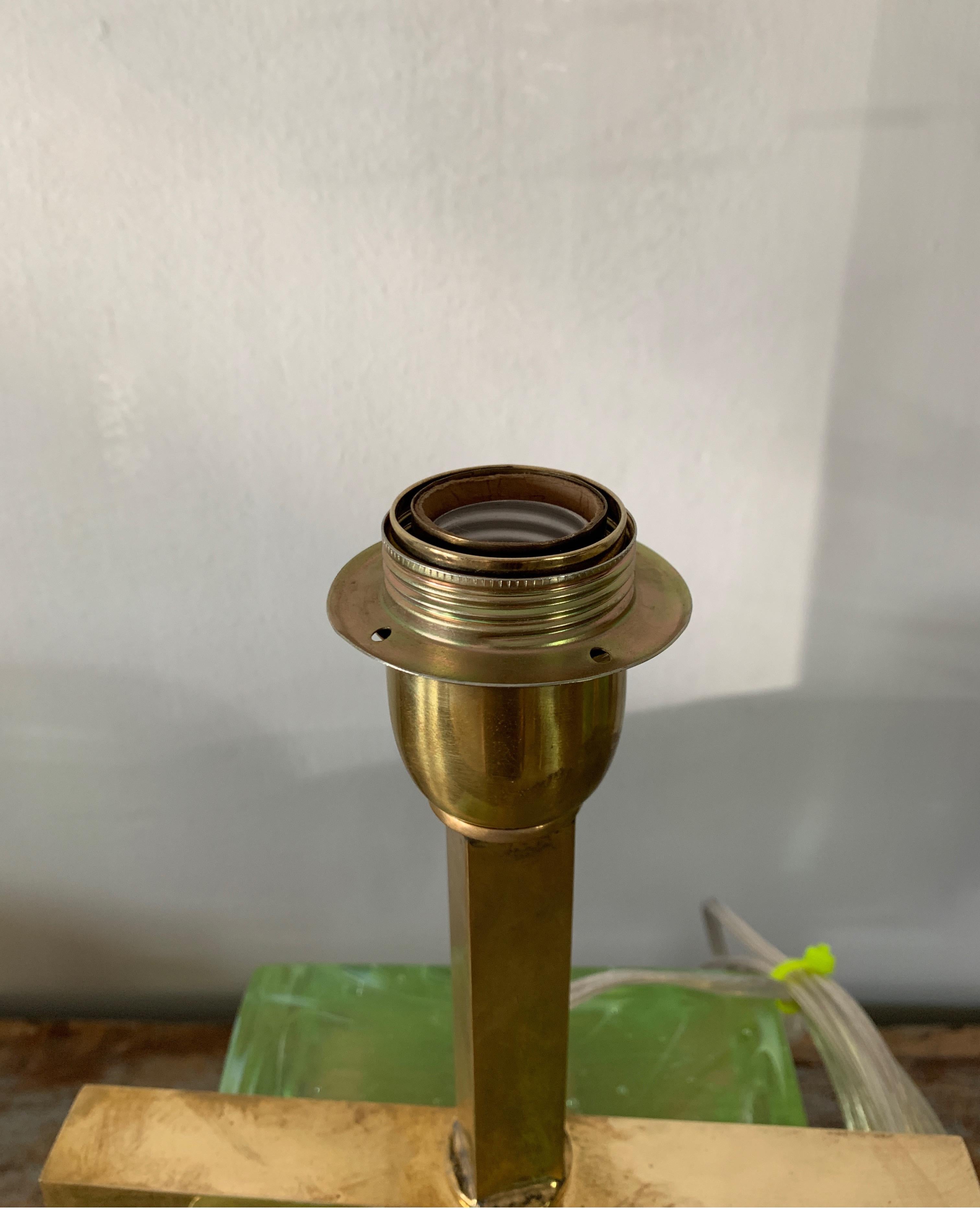 Murano Italian Green Apple Glass Block Brass Lamps 5