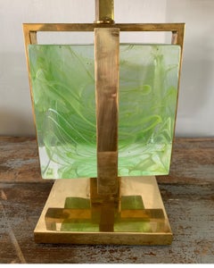 Murano Italian Green Apple Glass Block Brass Lamps