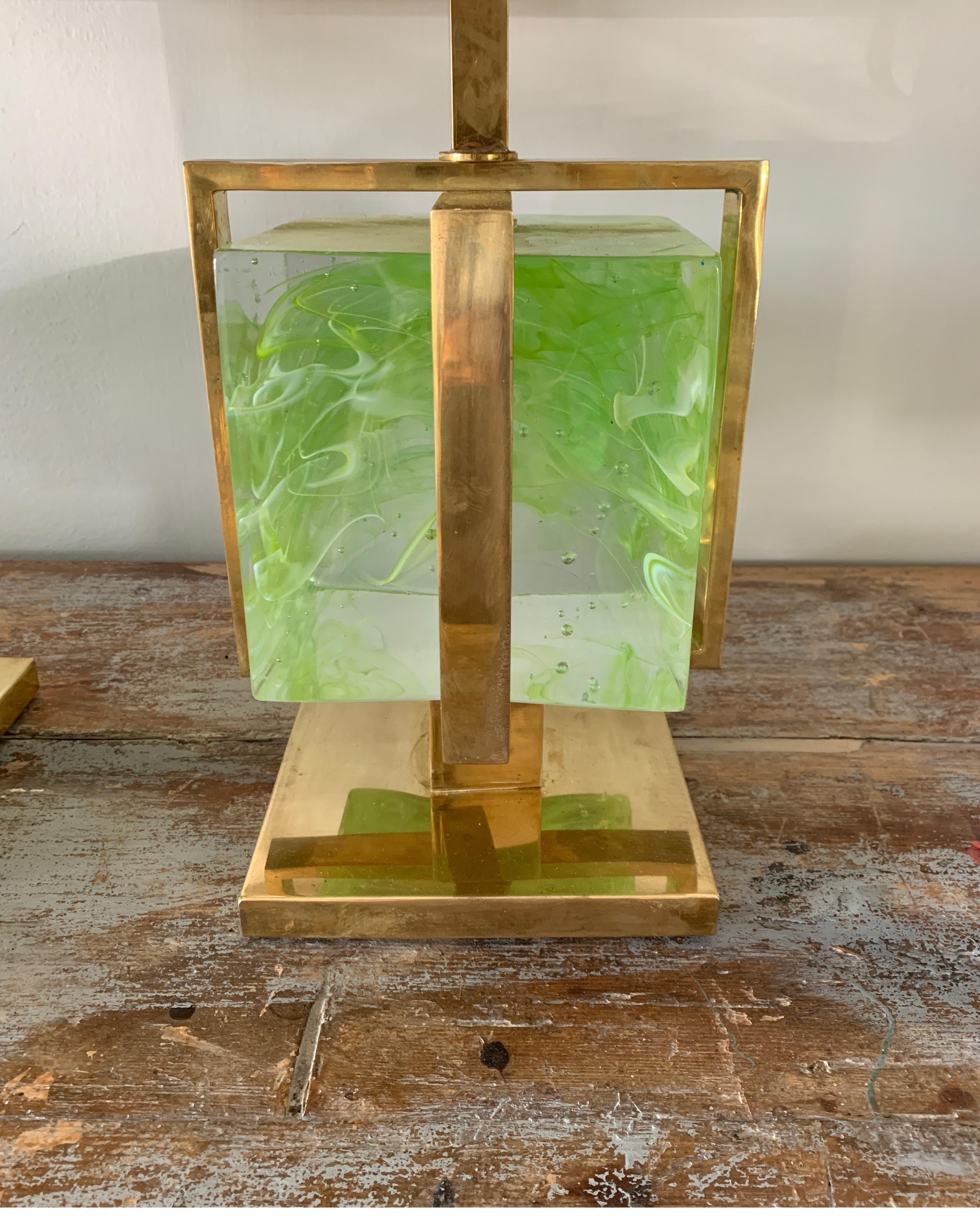 Murano Italian Green Apple Glass Block Murano Italian Green Apple Glass Block