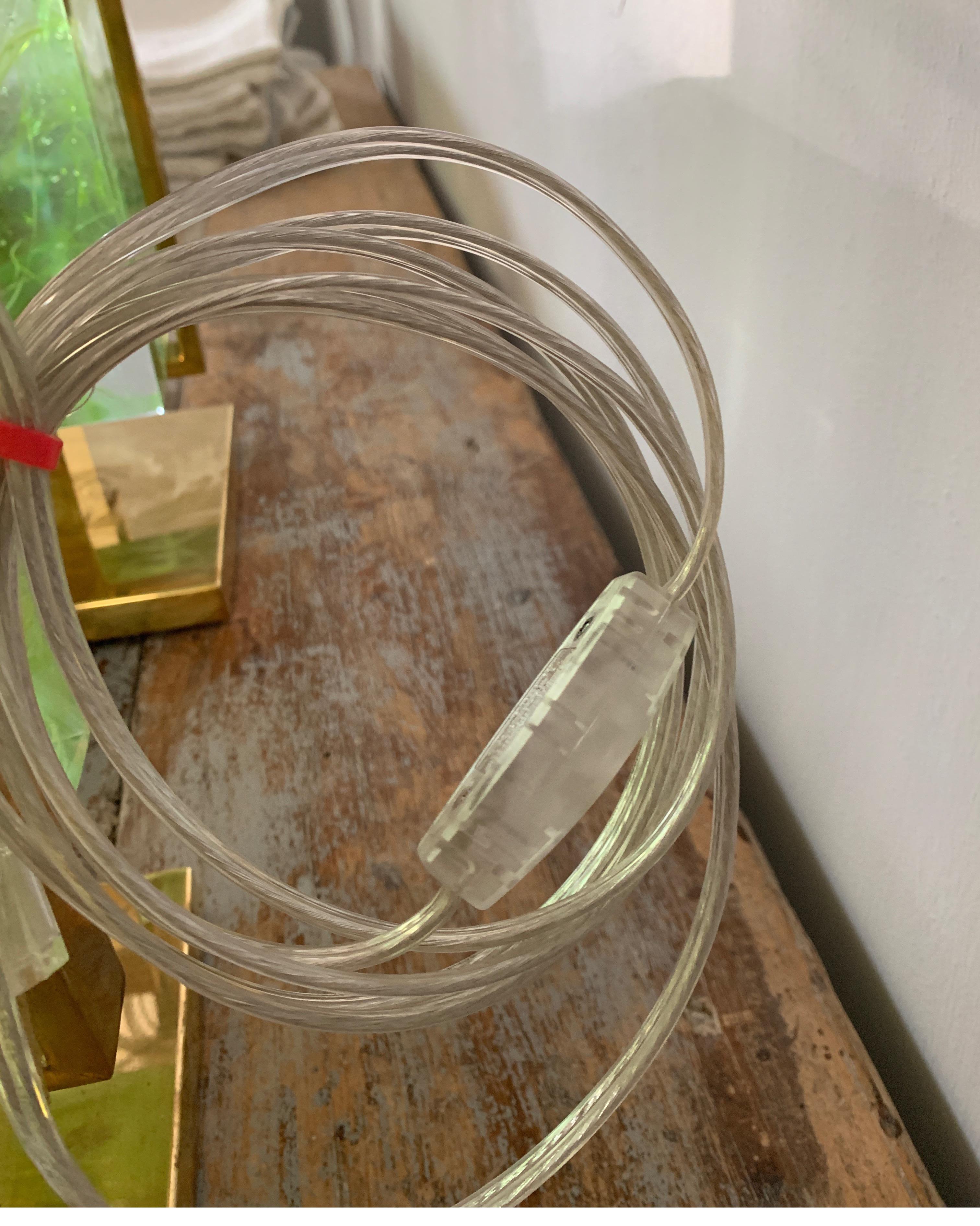 Murano Italian Green Apple Glass Block Brass Lamps 1