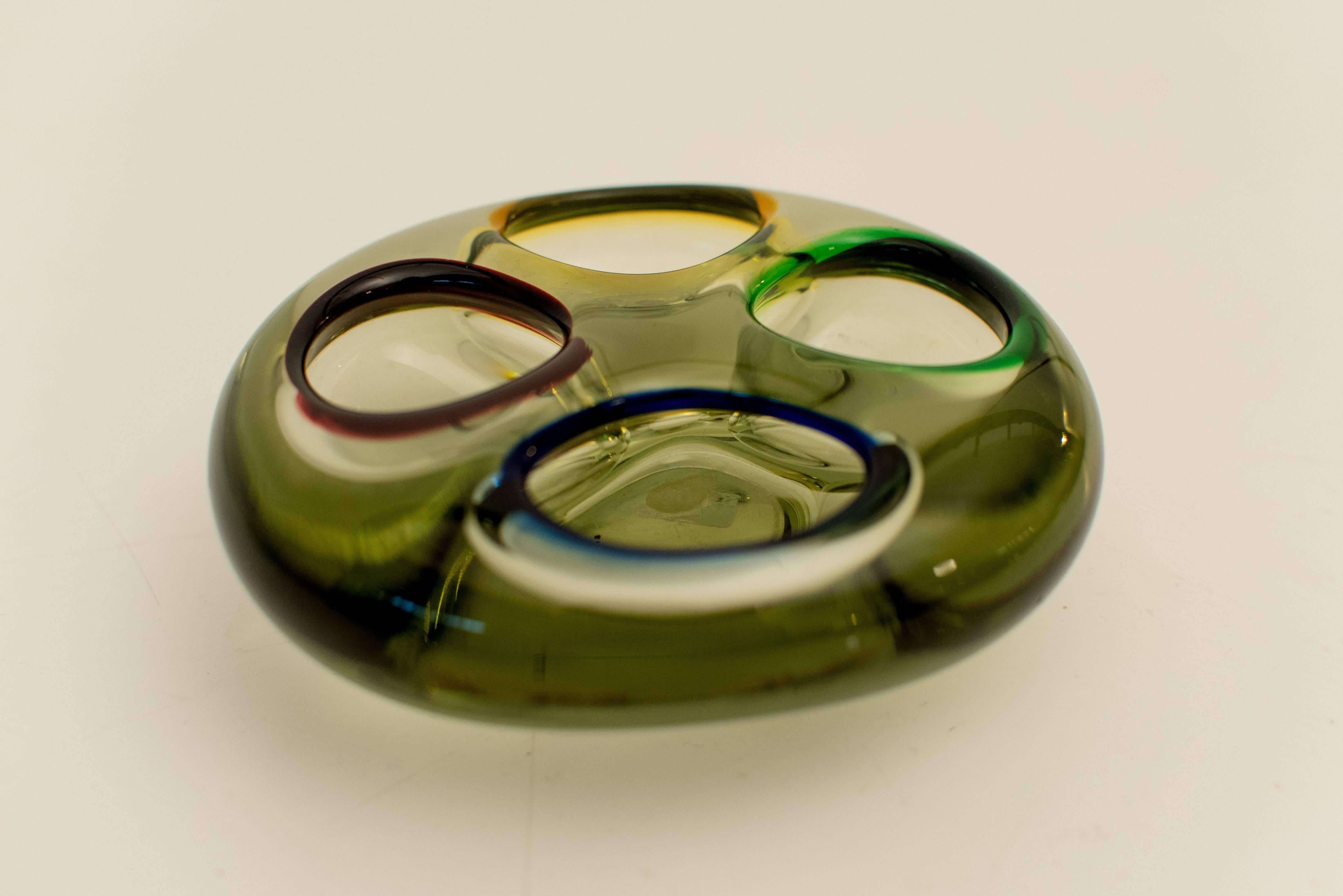 Mid-Century moderno Posacenere in vetro verde italiano di Murano in vendita