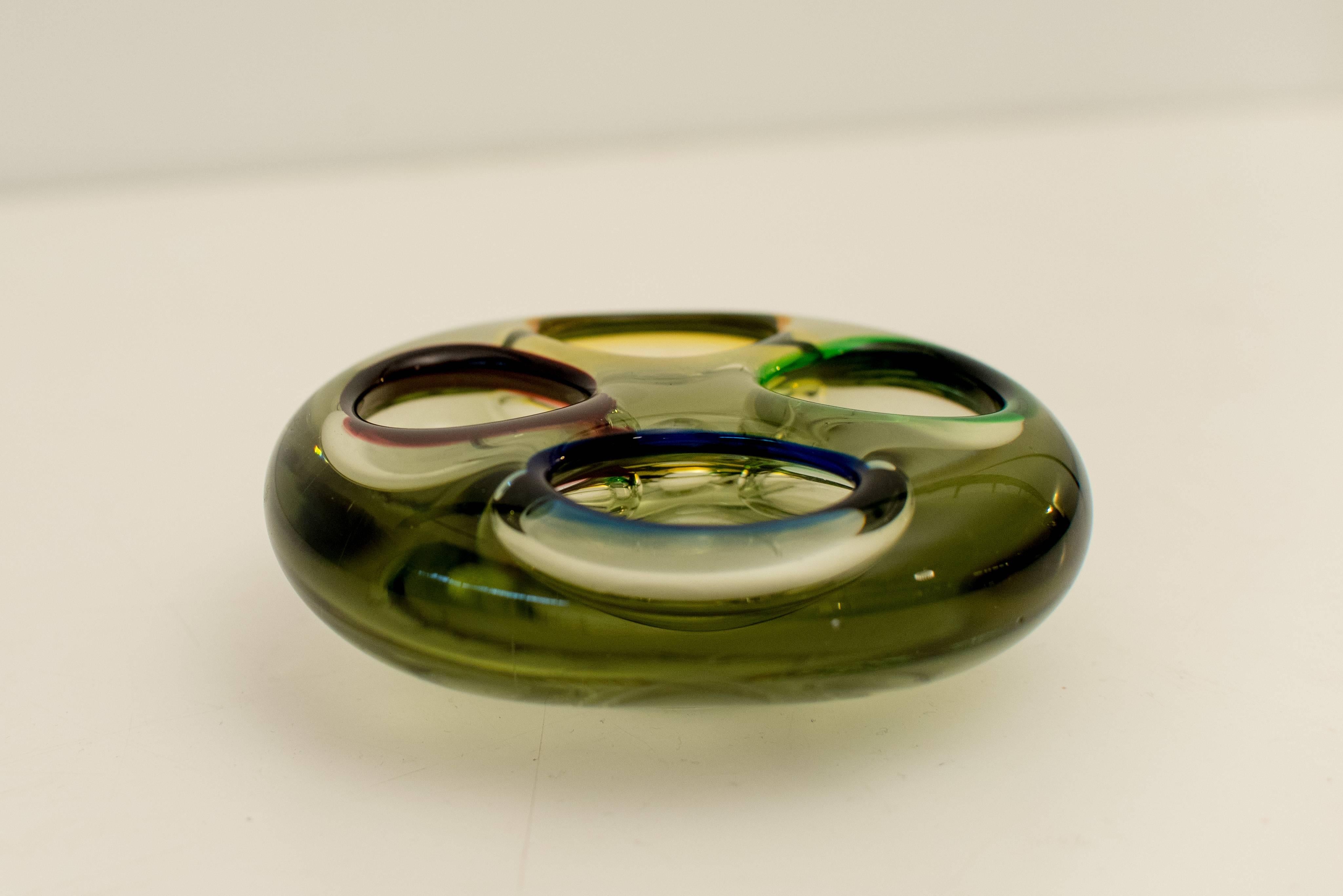 Mid-Century Modern Murano Italian Green Glass Ashtray For Sale