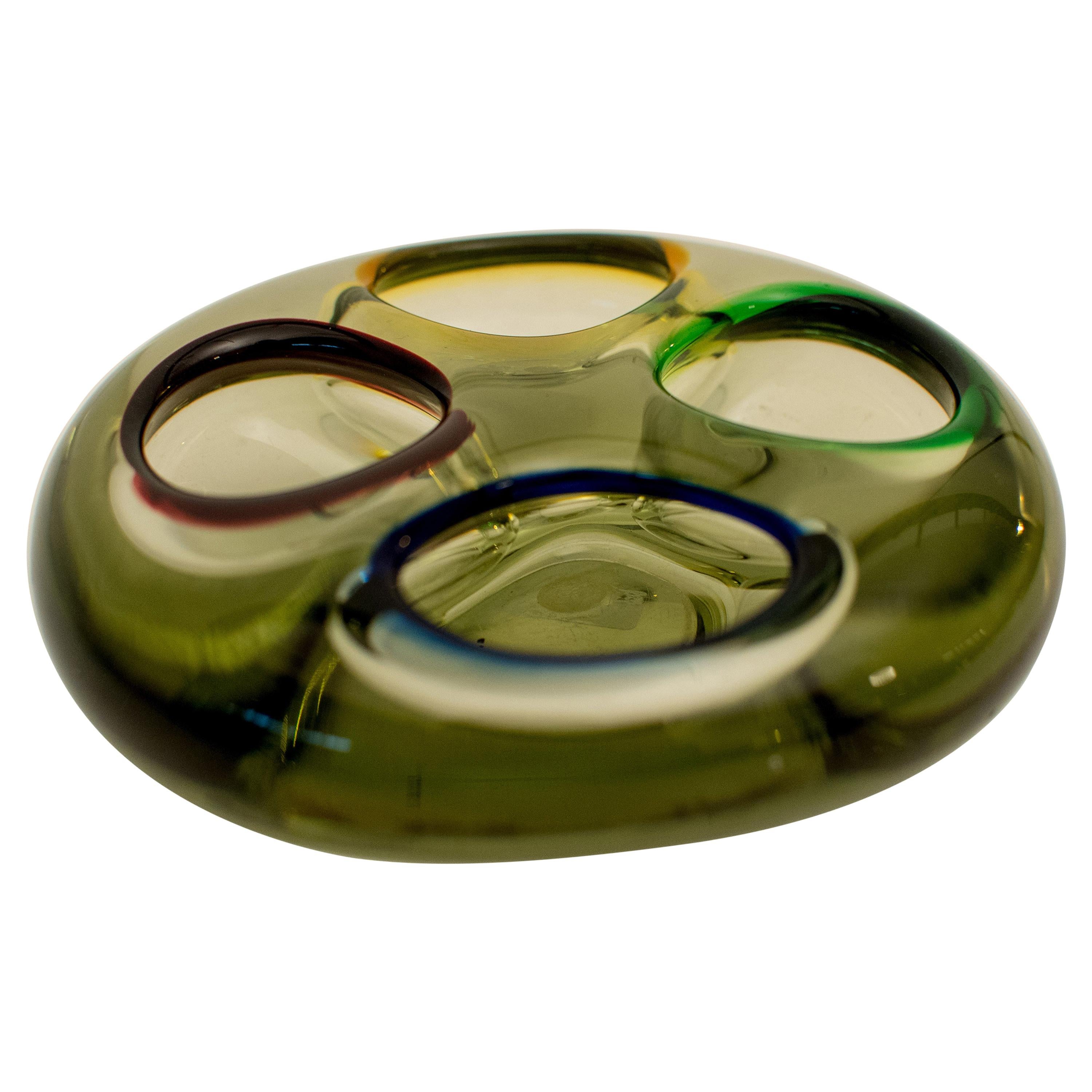 Murano Italian Green Glass Ashtray For Sale