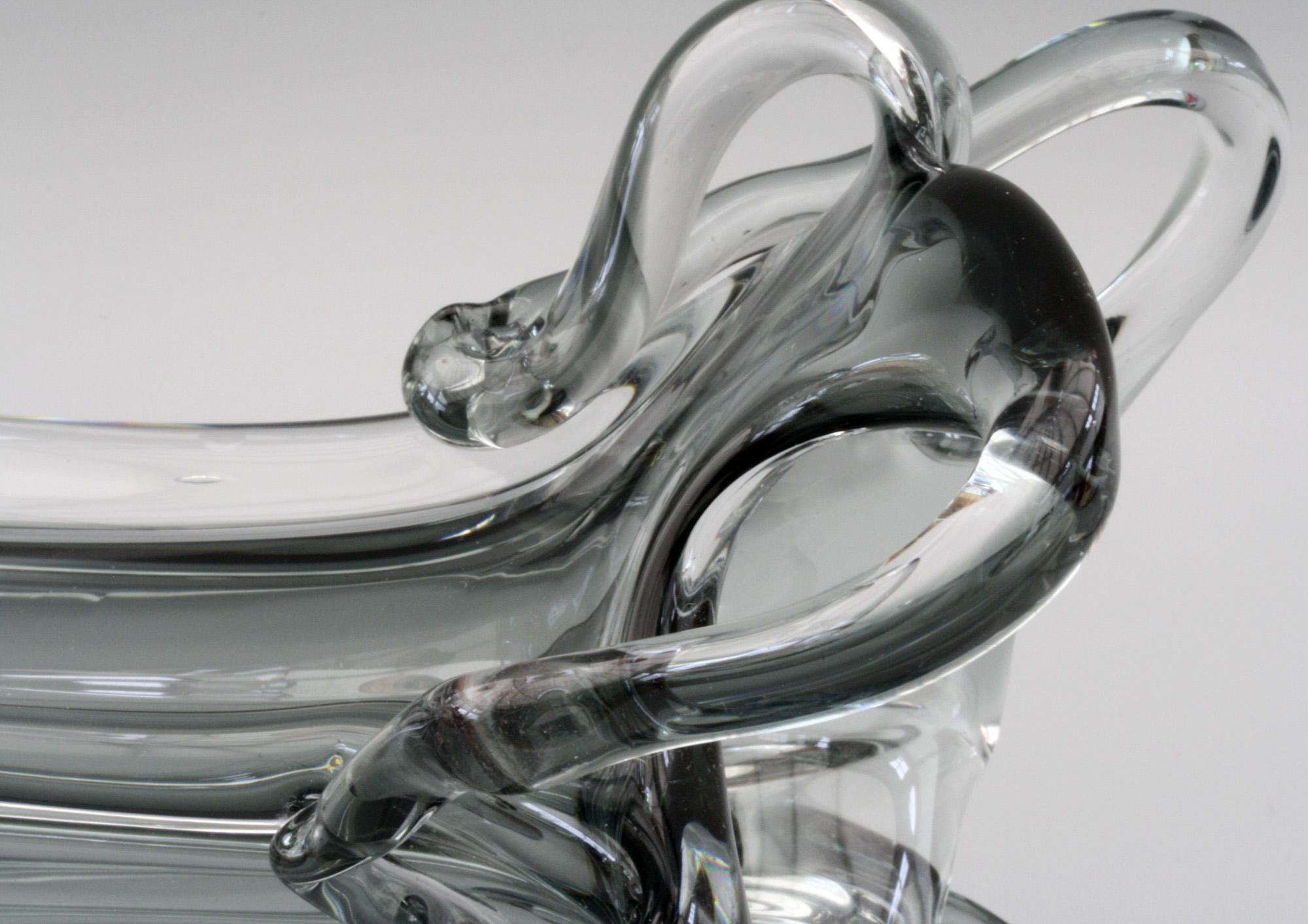 Murano Italian Grey Cased Sculptural Art Glass Vase Midcentury 3