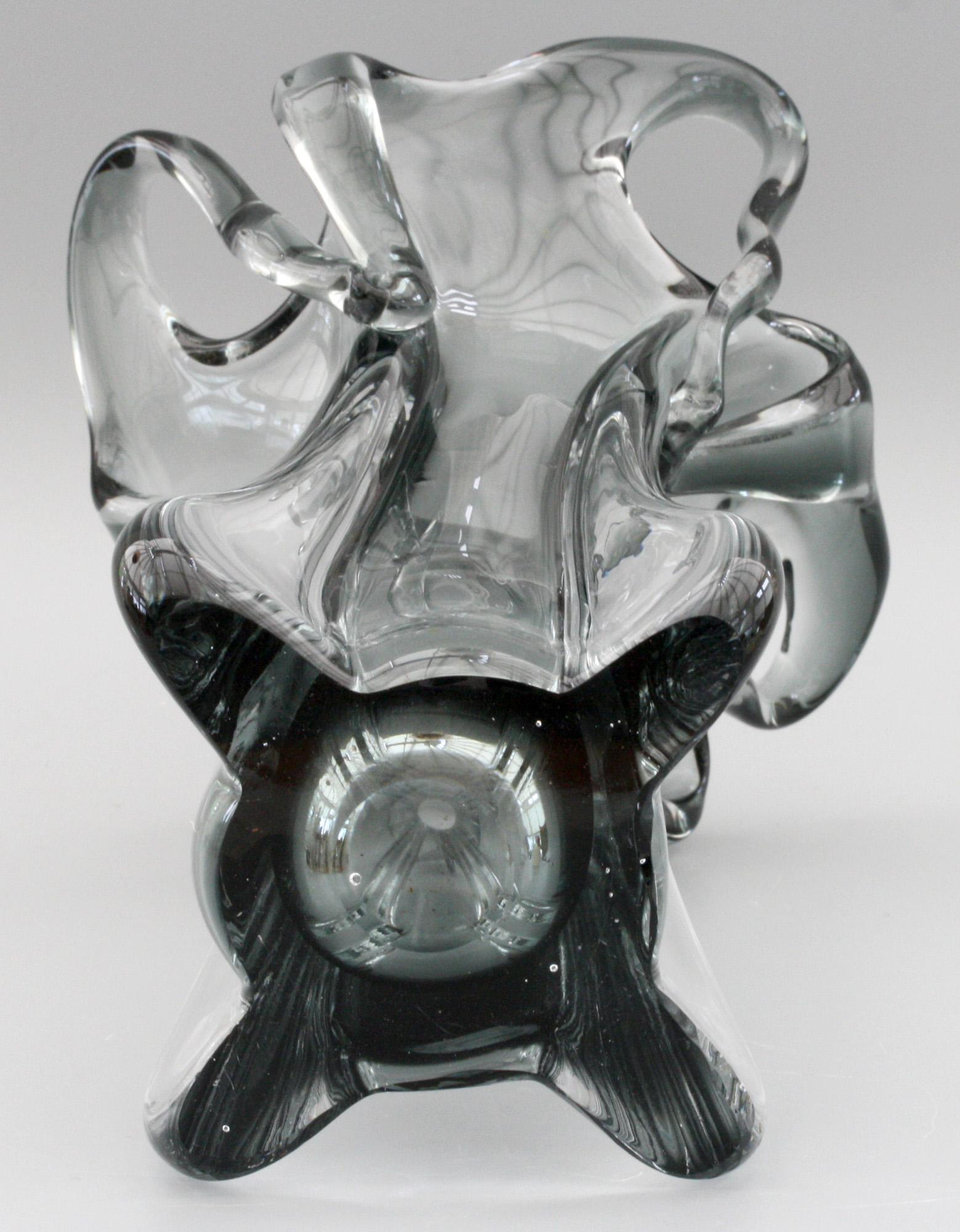 Murano Italian Grey Cased Sculptural Art Glass Vase Midcentury 5