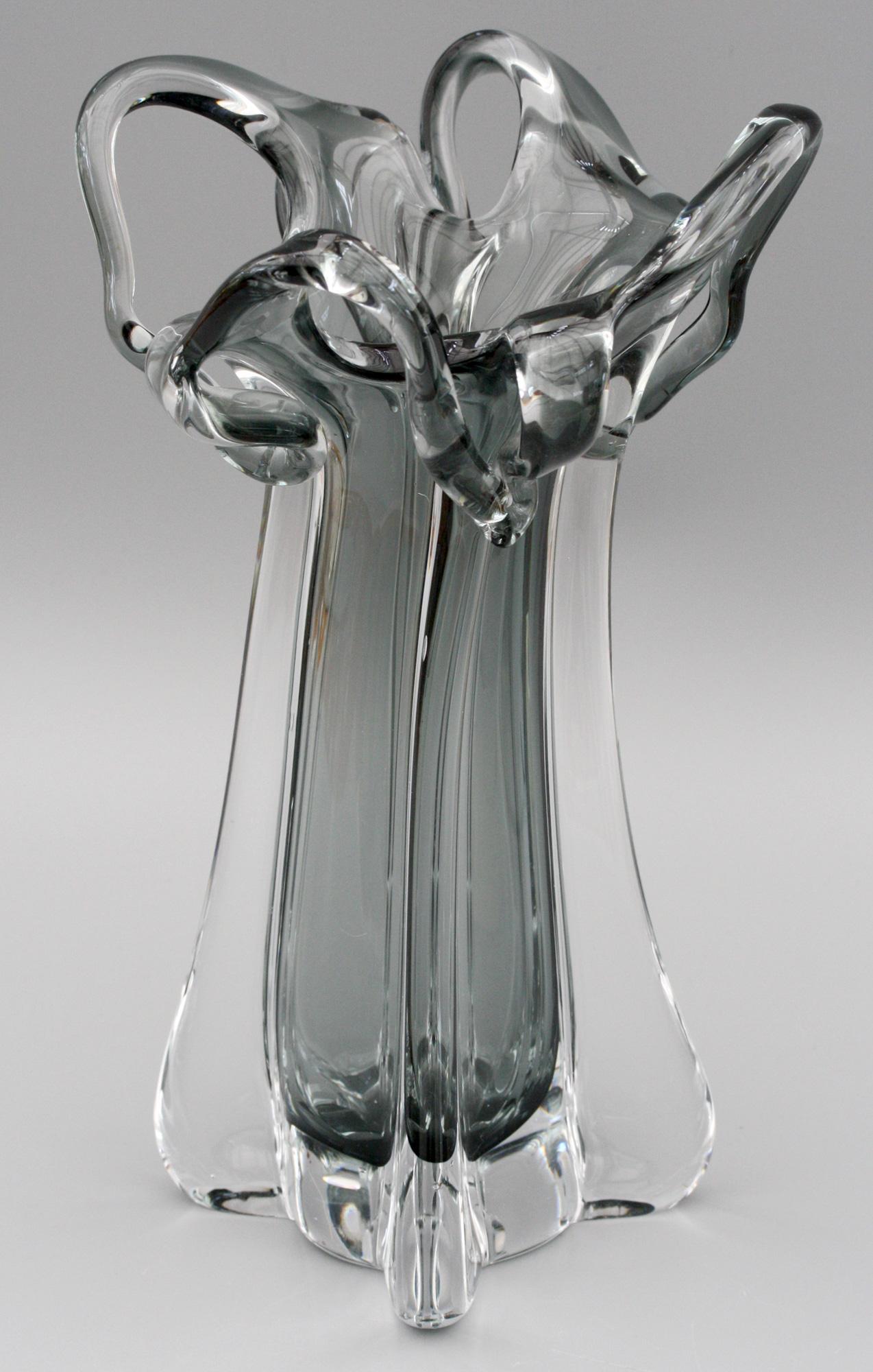 Murano Italian Grey Cased Sculptural Art Glass Vase Midcentury 7