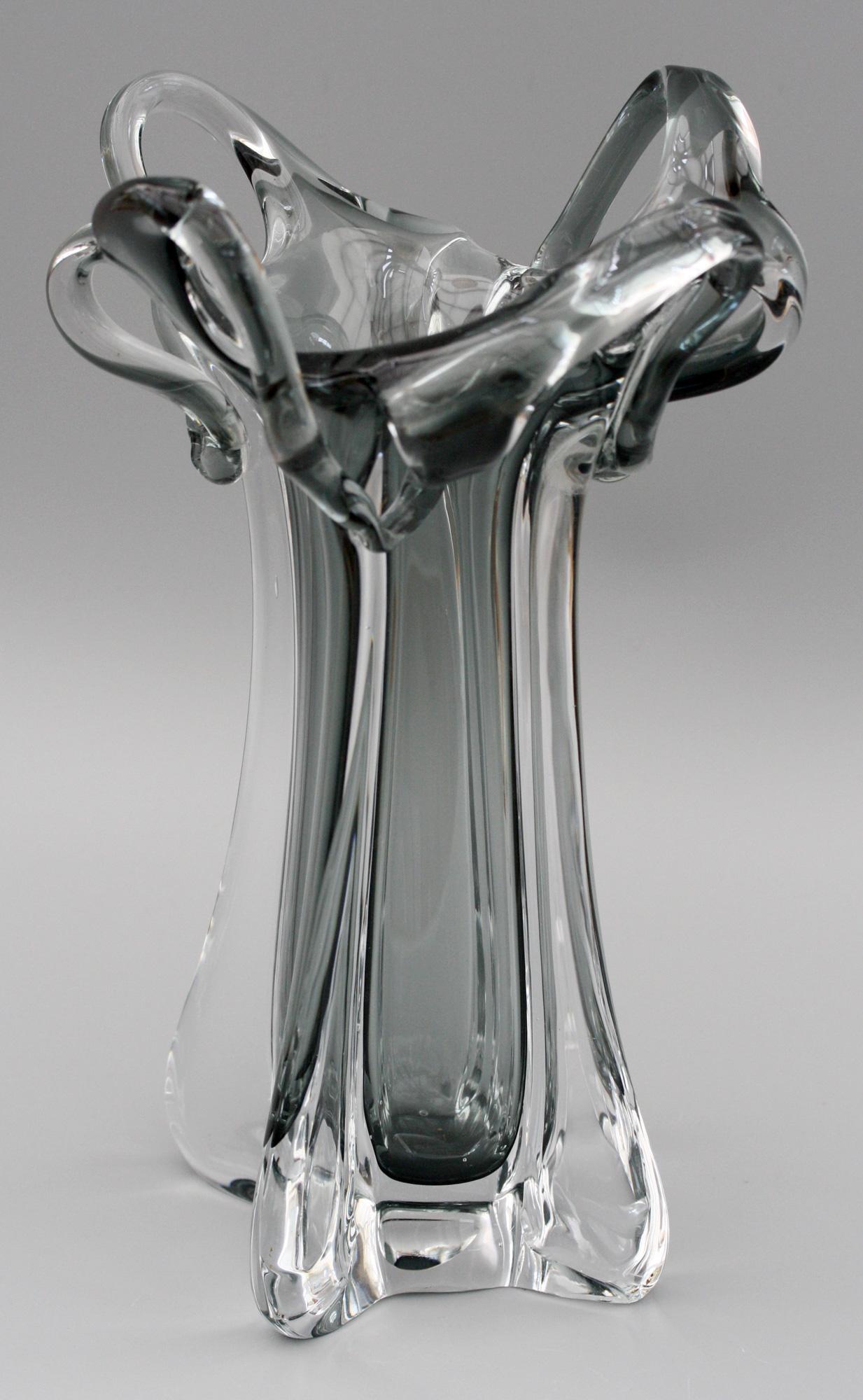 Murano Italian Grey Cased Sculptural Art Glass Vase Midcentury 8