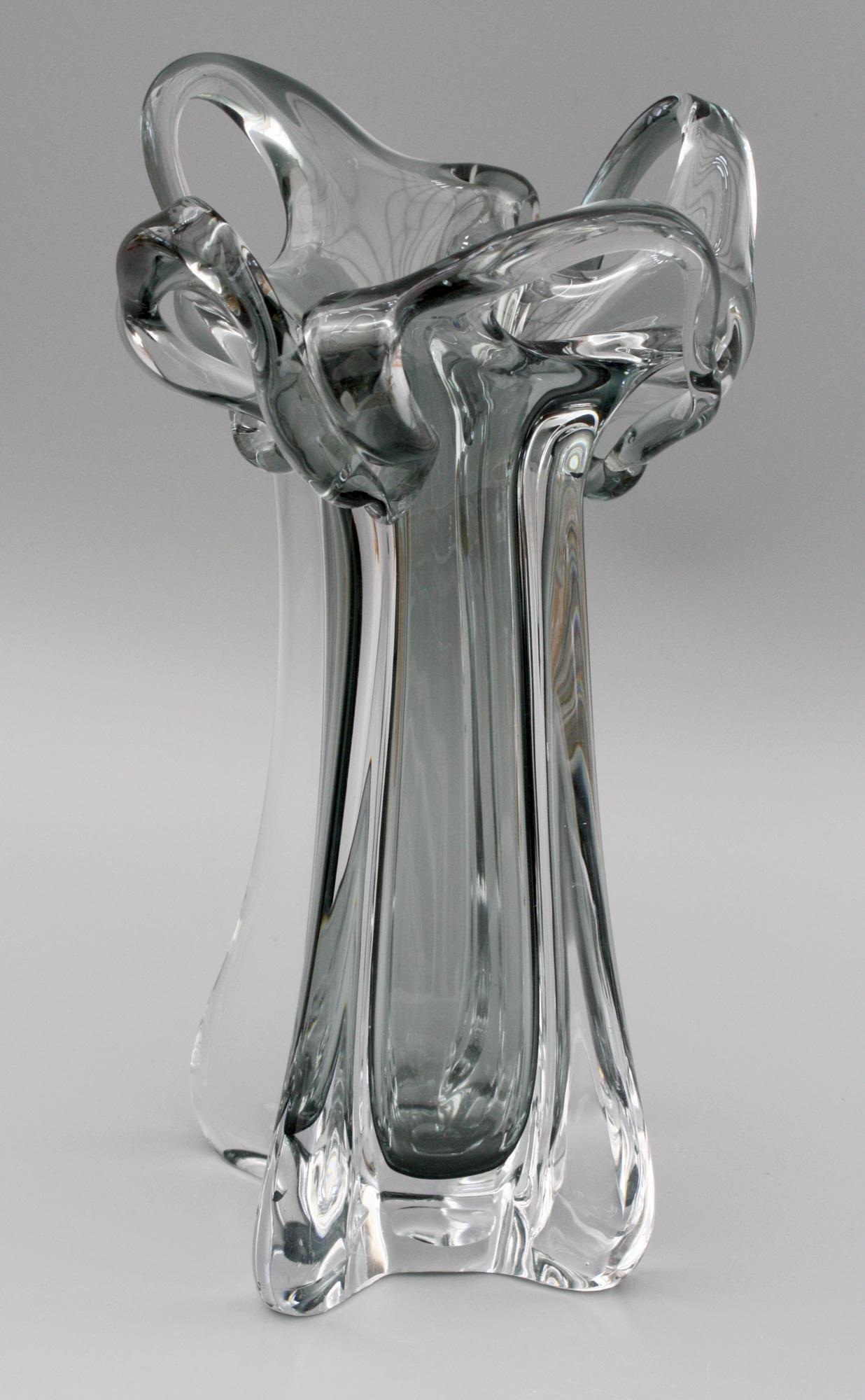 Murano Italian Grey Cased Sculptural Art Glass Vase Midcentury 9