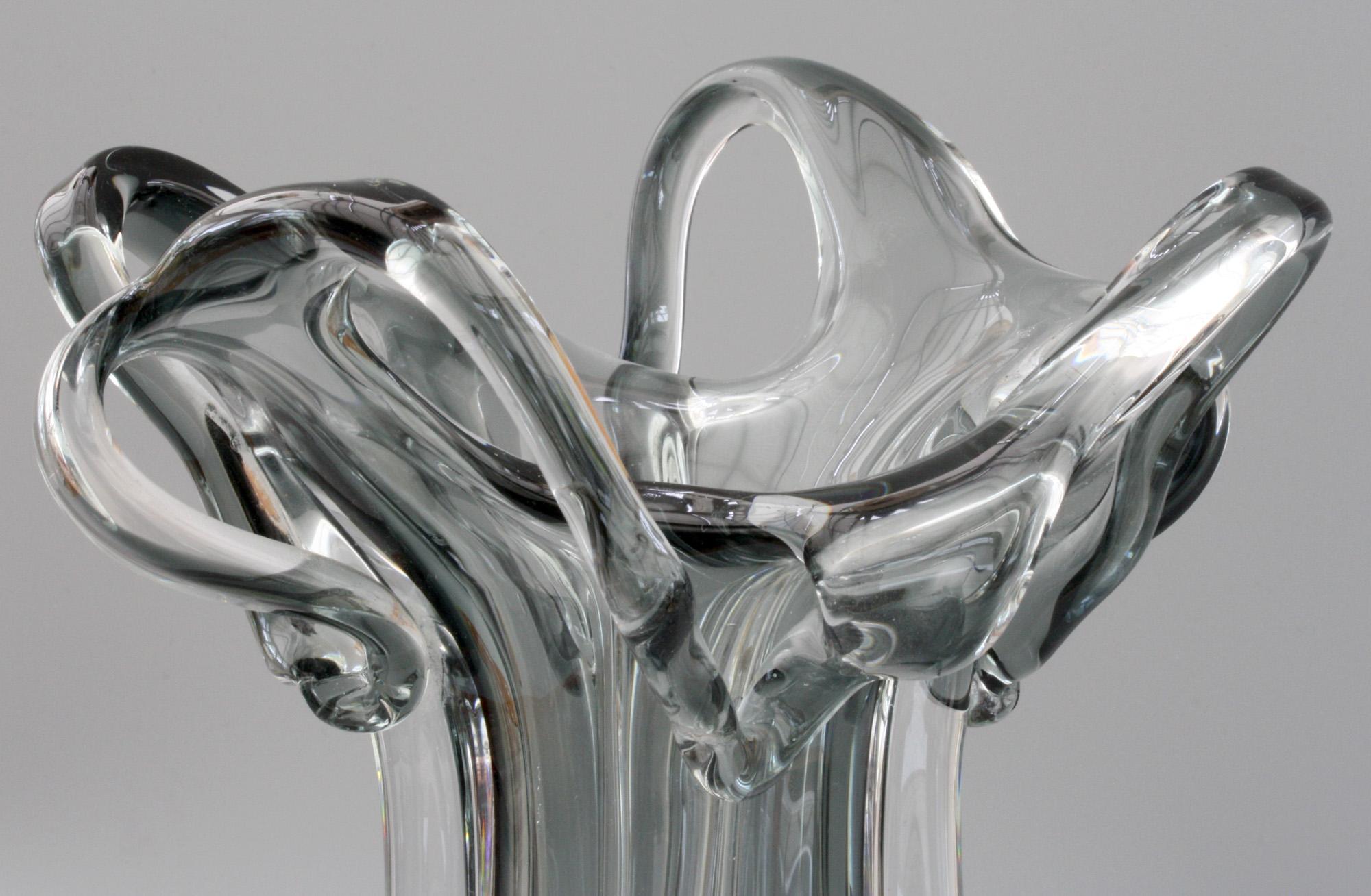 Mid-Century Modern Murano Italian Grey Cased Sculptural Art Glass Vase Midcentury