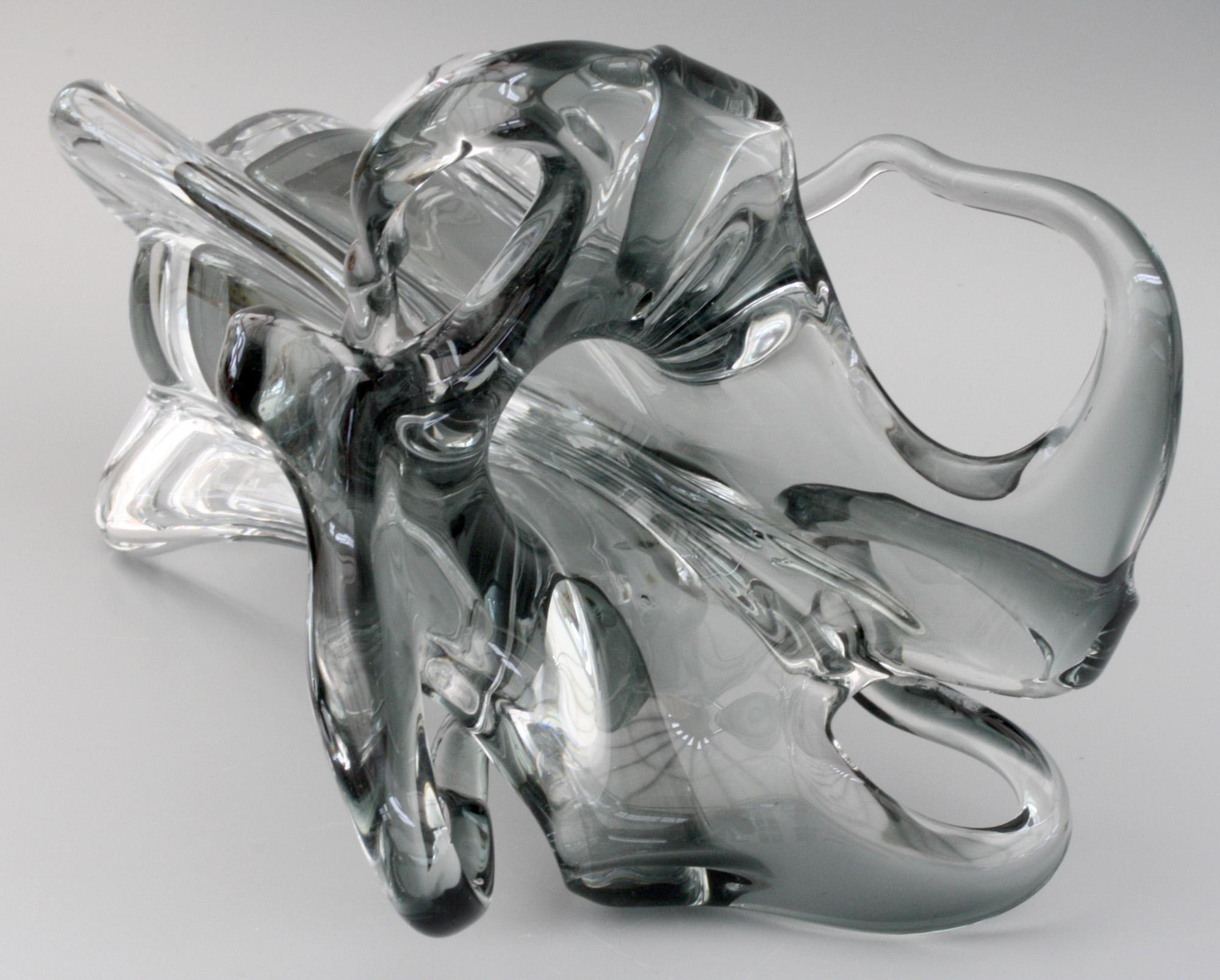 Murano Italian Grey Cased Sculptural Art Glass Vase Midcentury 1