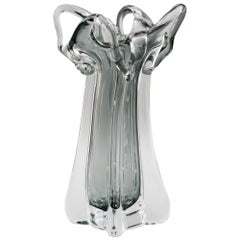 Murano Italian Grey Cased Sculptural Art Glass Vase Midcentury