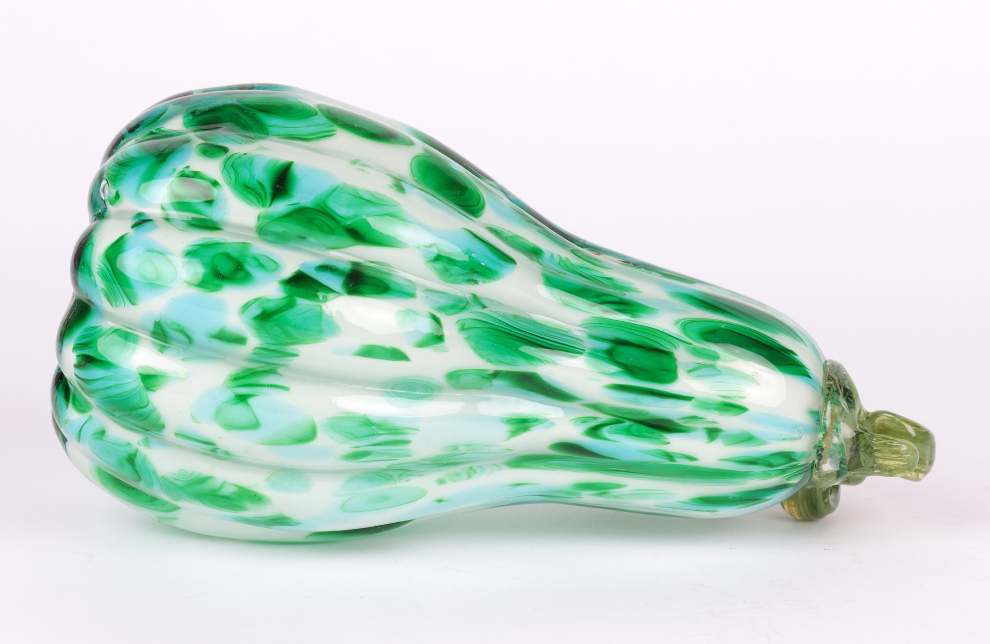 Murano Italian Hand-Blown Large Green Art Glass Gourd For Sale 1