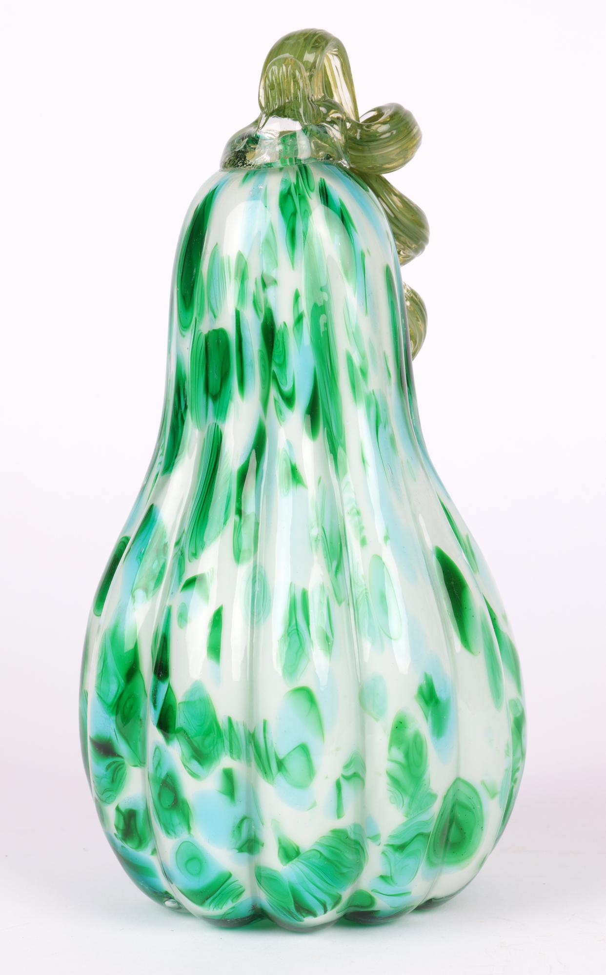 Murano Italian Hand-Blown Large Green Art Glass Gourd For Sale 2