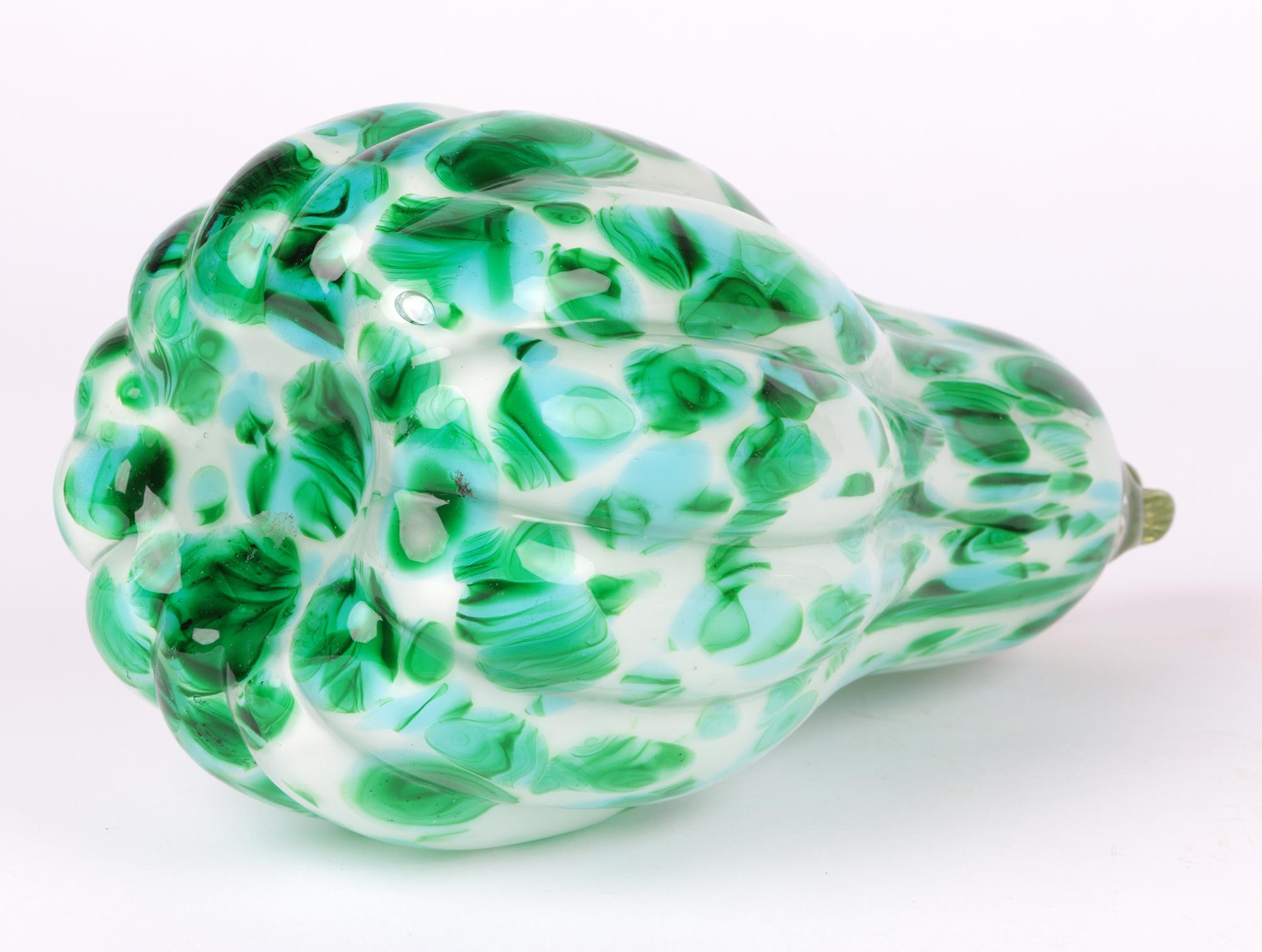 Murano Italian Hand-Blown Large Green Art Glass Gourd For Sale 3