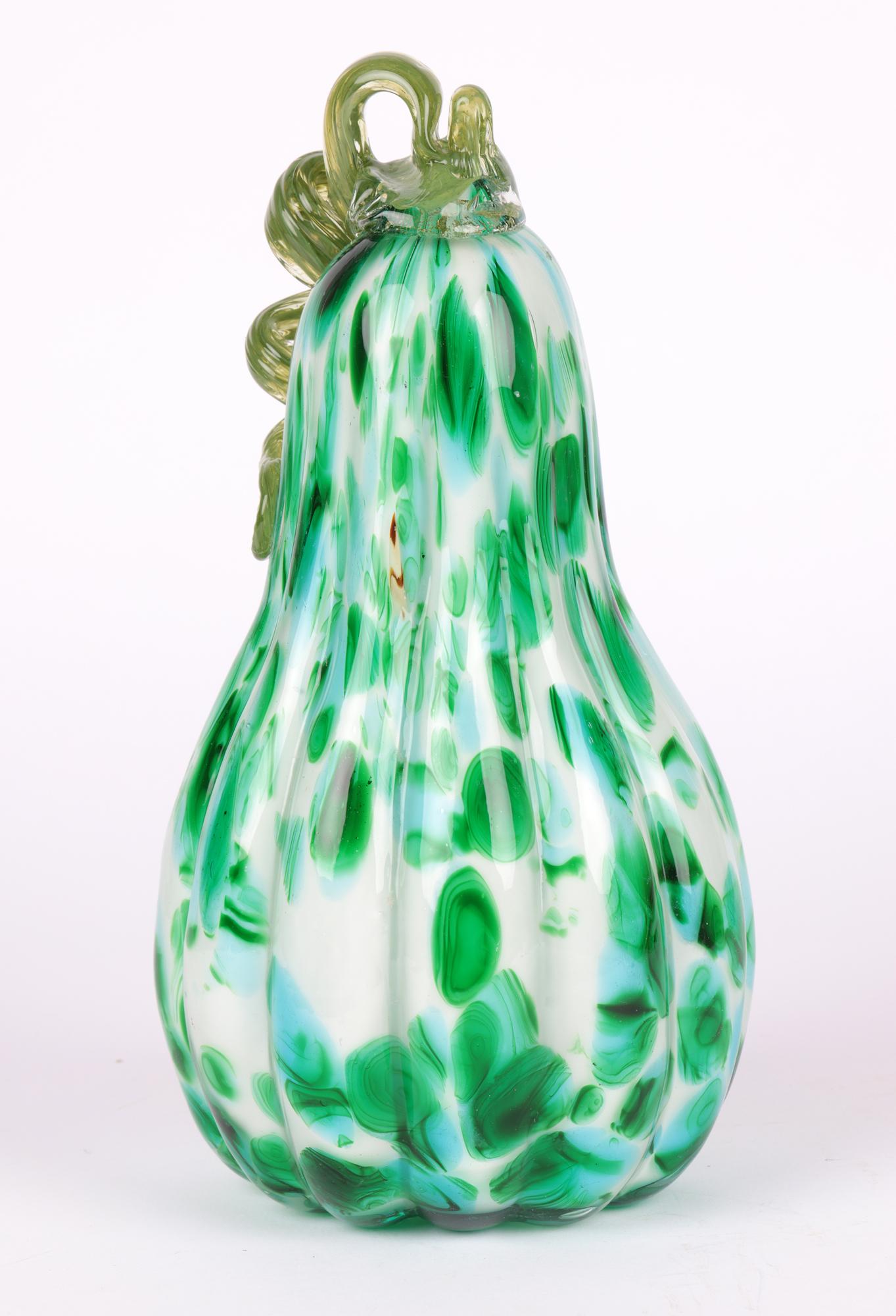 Murano Italian Hand-Blown Large Green Art Glass Gourd For Sale 4