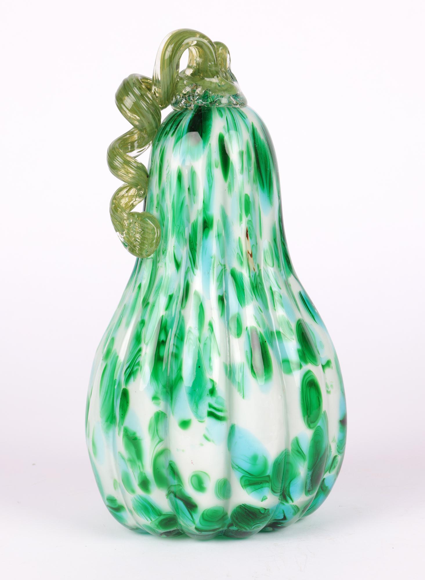 Modern Murano Italian Hand-Blown Large Green Art Glass Gourd For Sale