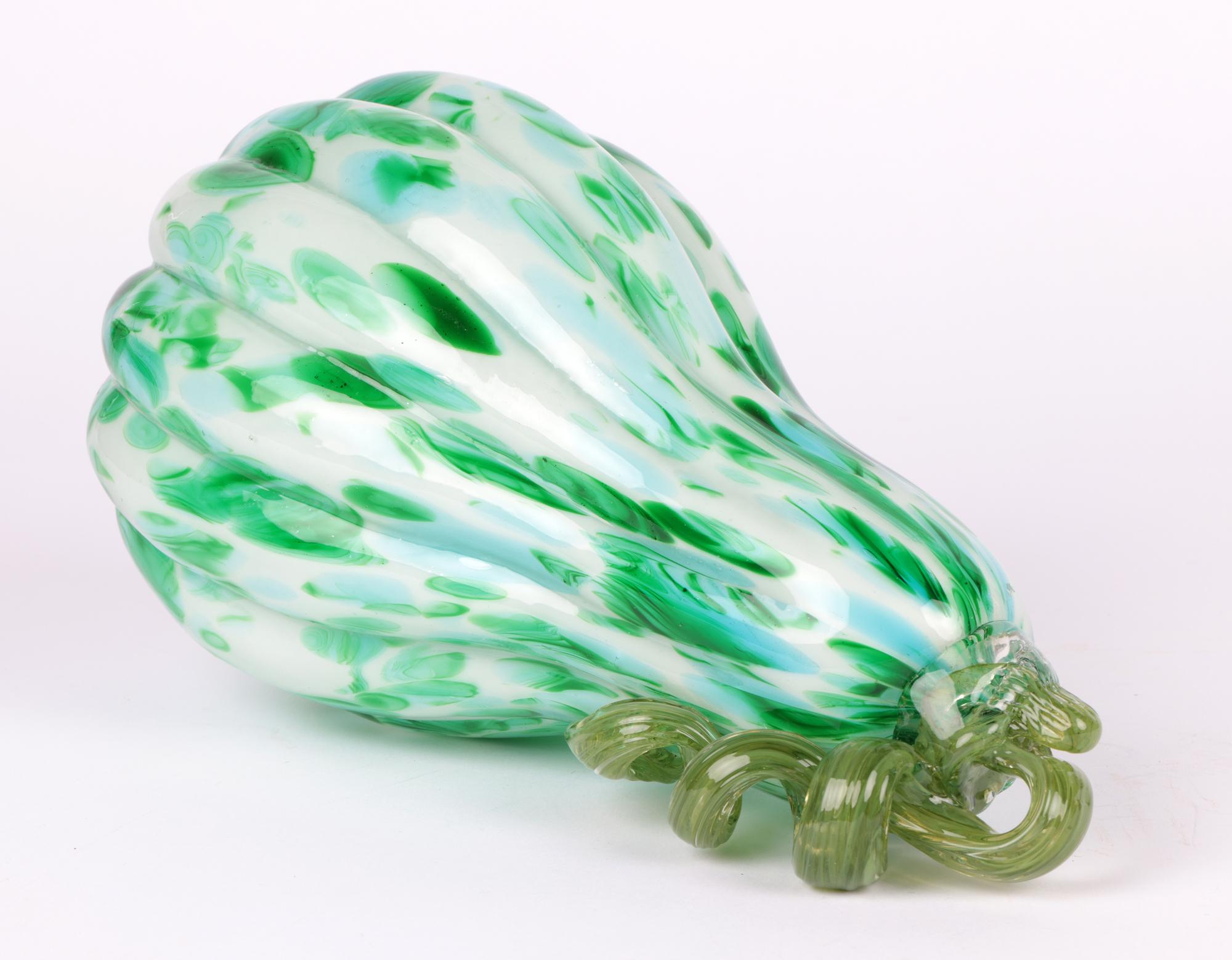 Hand-Crafted Murano Italian Hand-Blown Large Green Art Glass Gourd For Sale