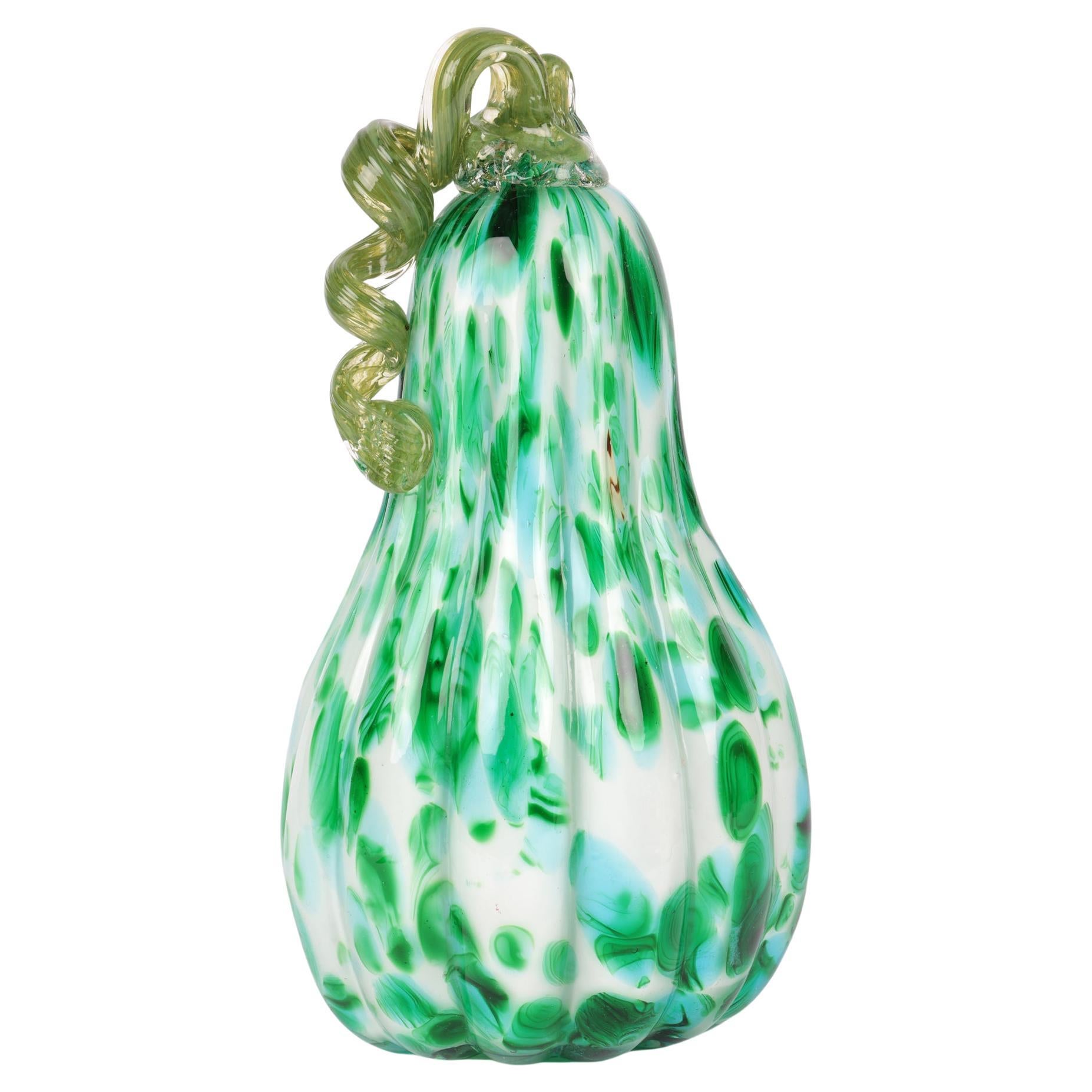 Murano Italian Hand-Blown Large Green Art Glass Gourd For Sale