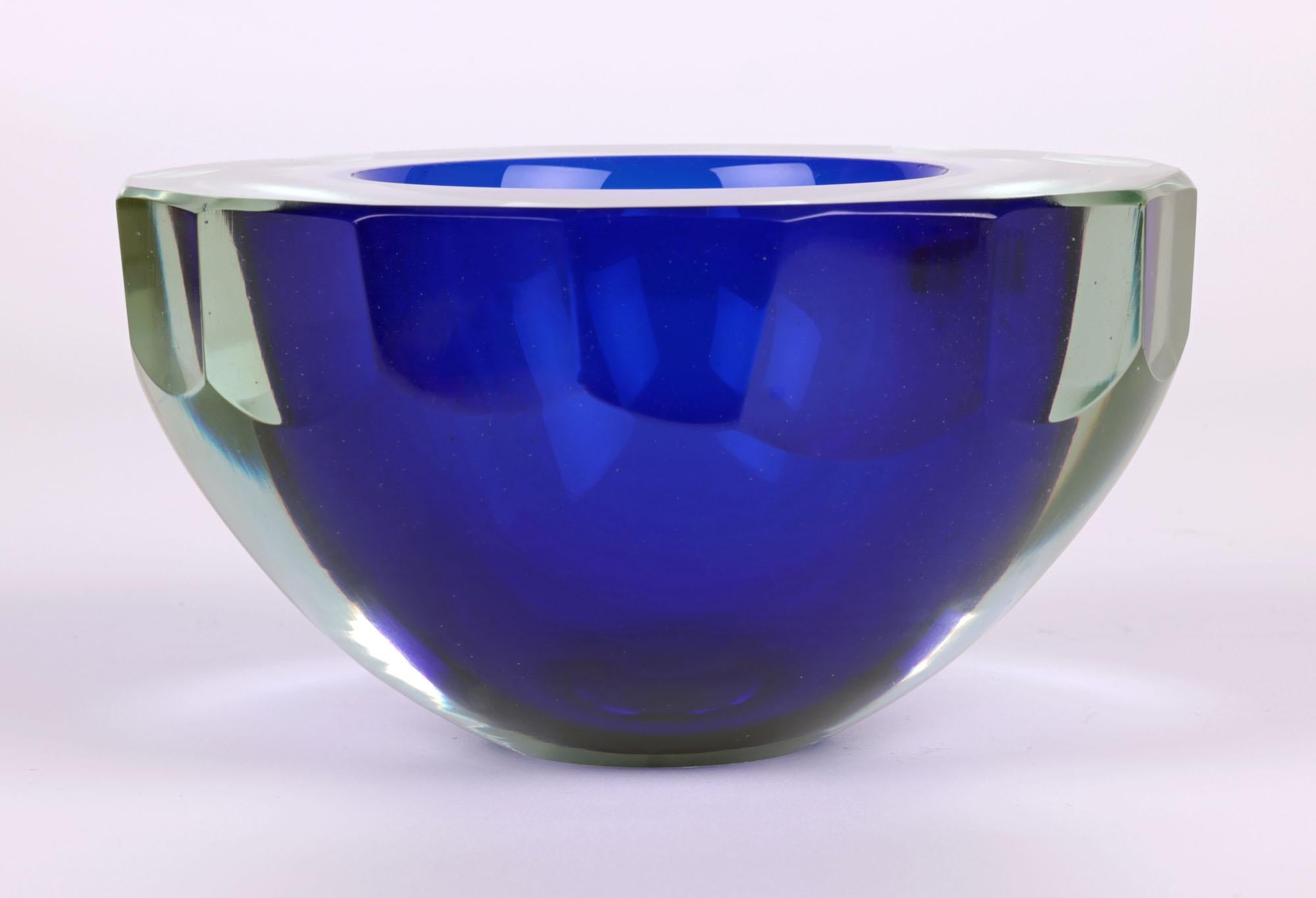 Murano Italian Heavy Blue Sommerso Style Art Glass bowl 4