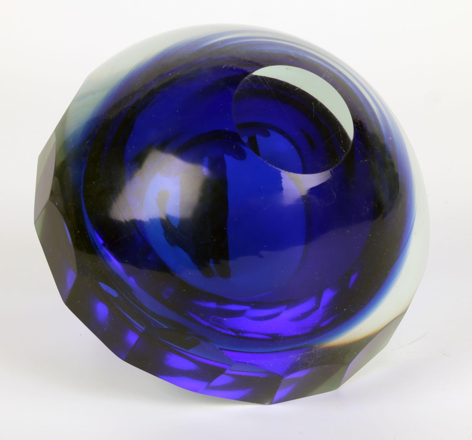 Murano Italian Heavy Blue Sommerso Style Art Glass bowl 5