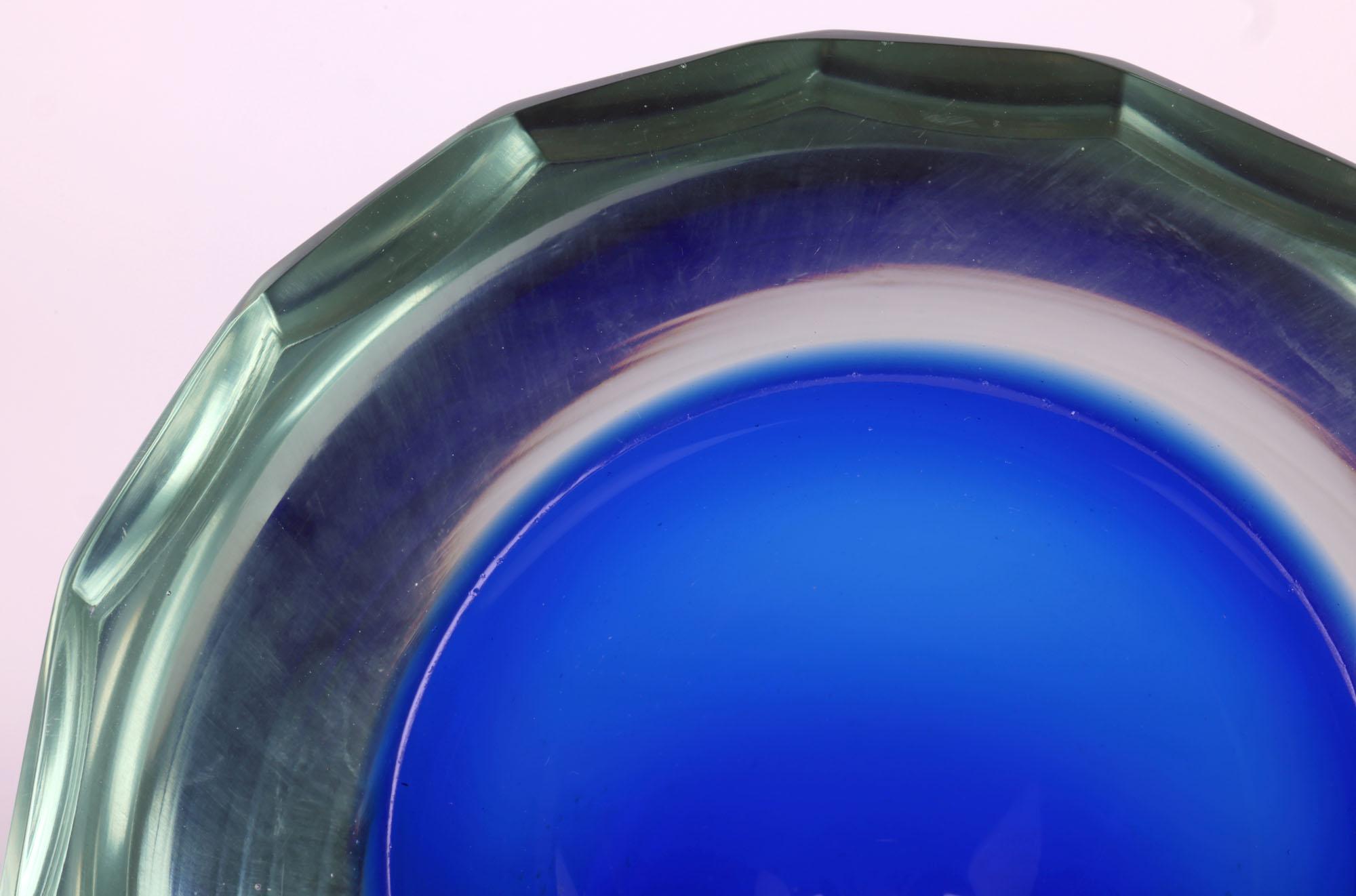 Murano Italian Heavy Blue Sommerso Style Art Glass bowl 6