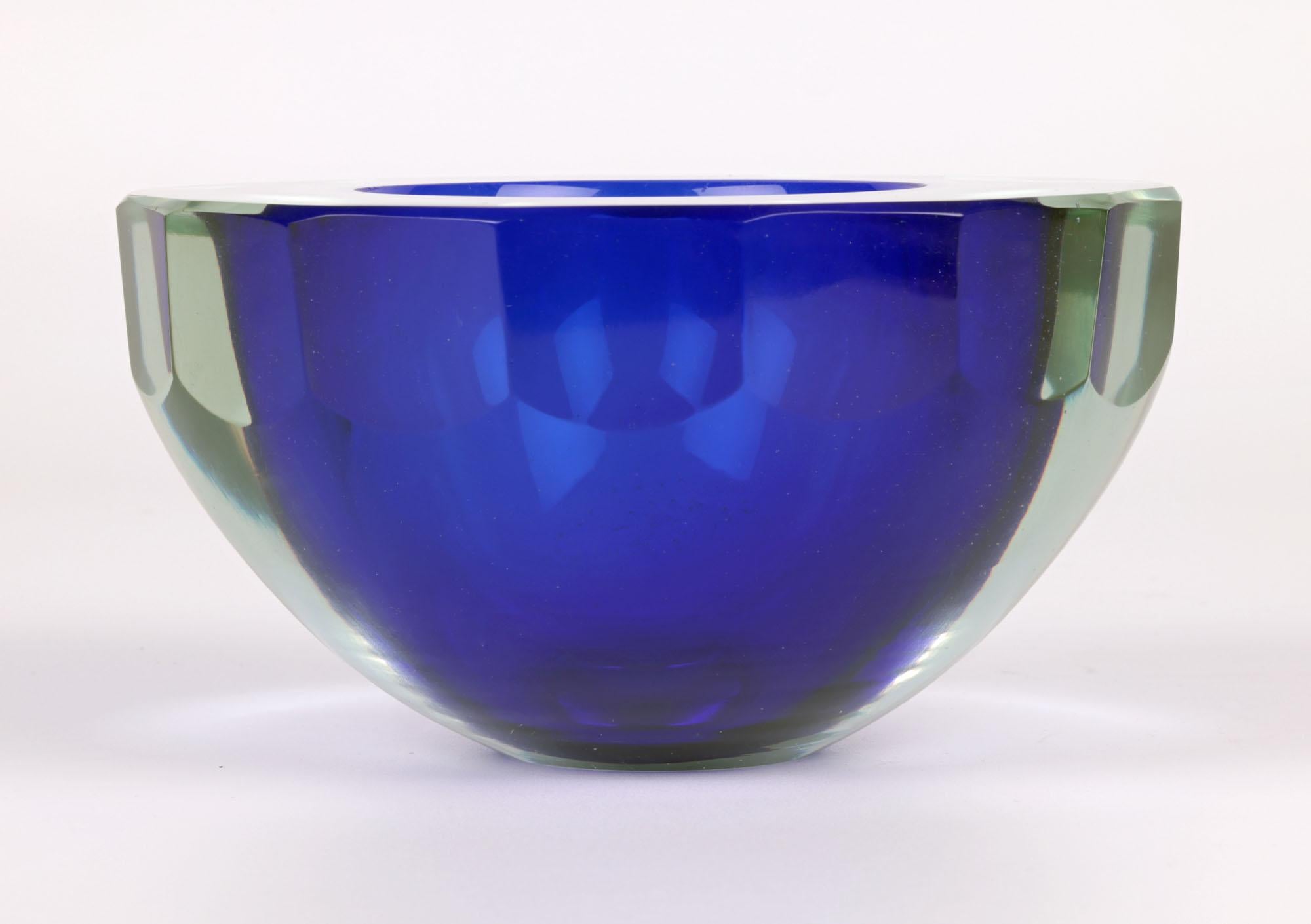 Murano Italian Heavy Blue Sommerso Style Art Glass bowl 7