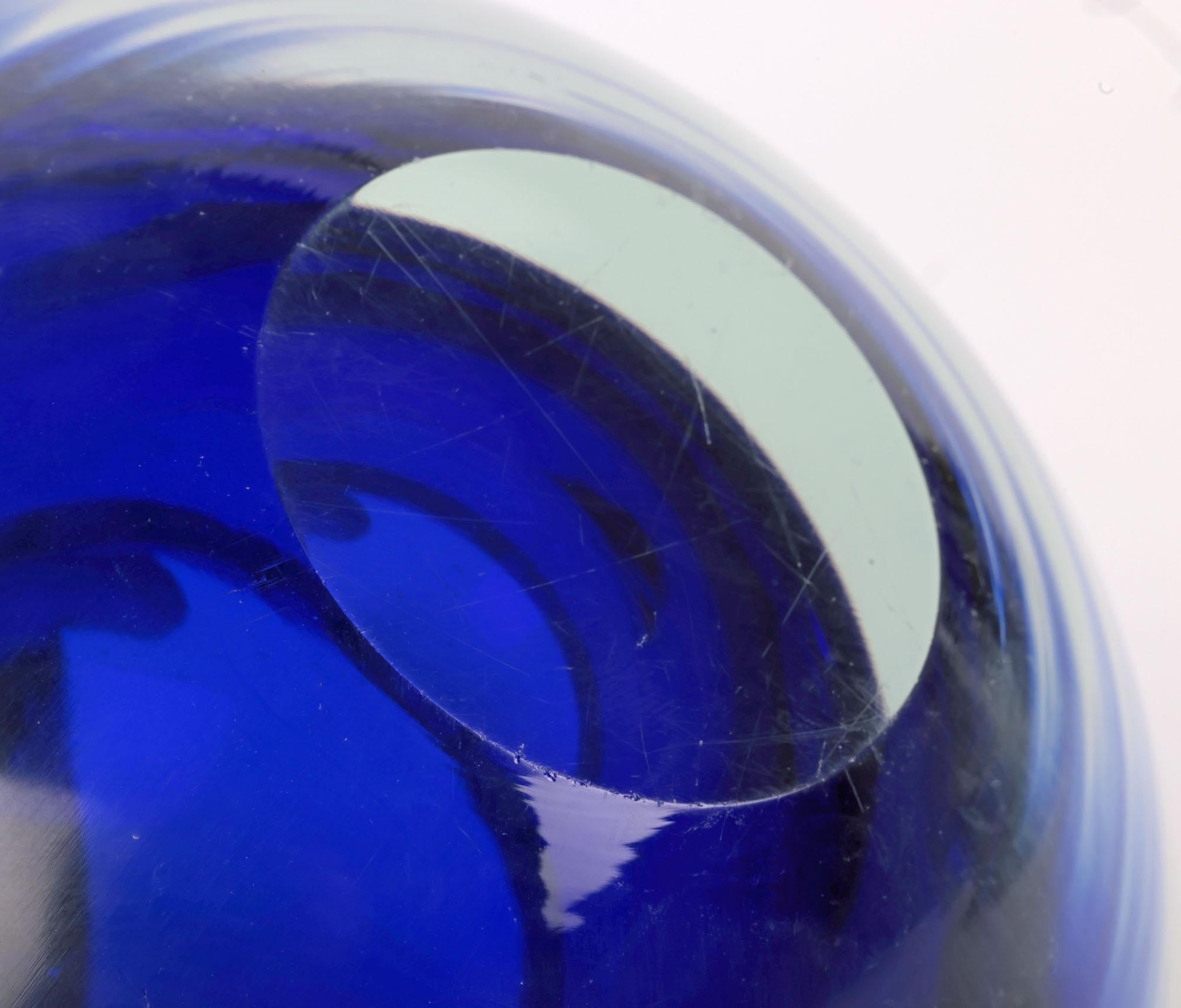 Murano Italian Heavy Blue Sommerso Style Art Glass bowl 8