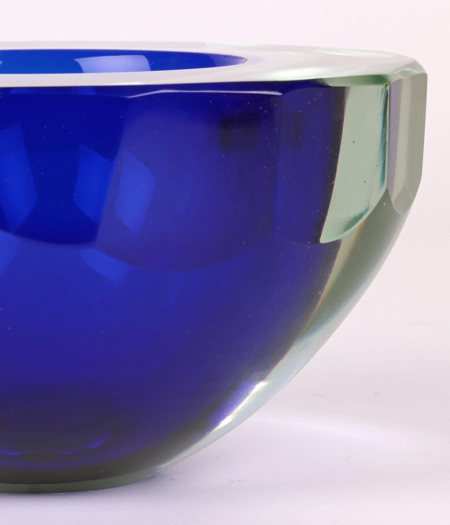 Hand-Crafted Murano Italian Heavy Blue Sommerso Style Art Glass bowl