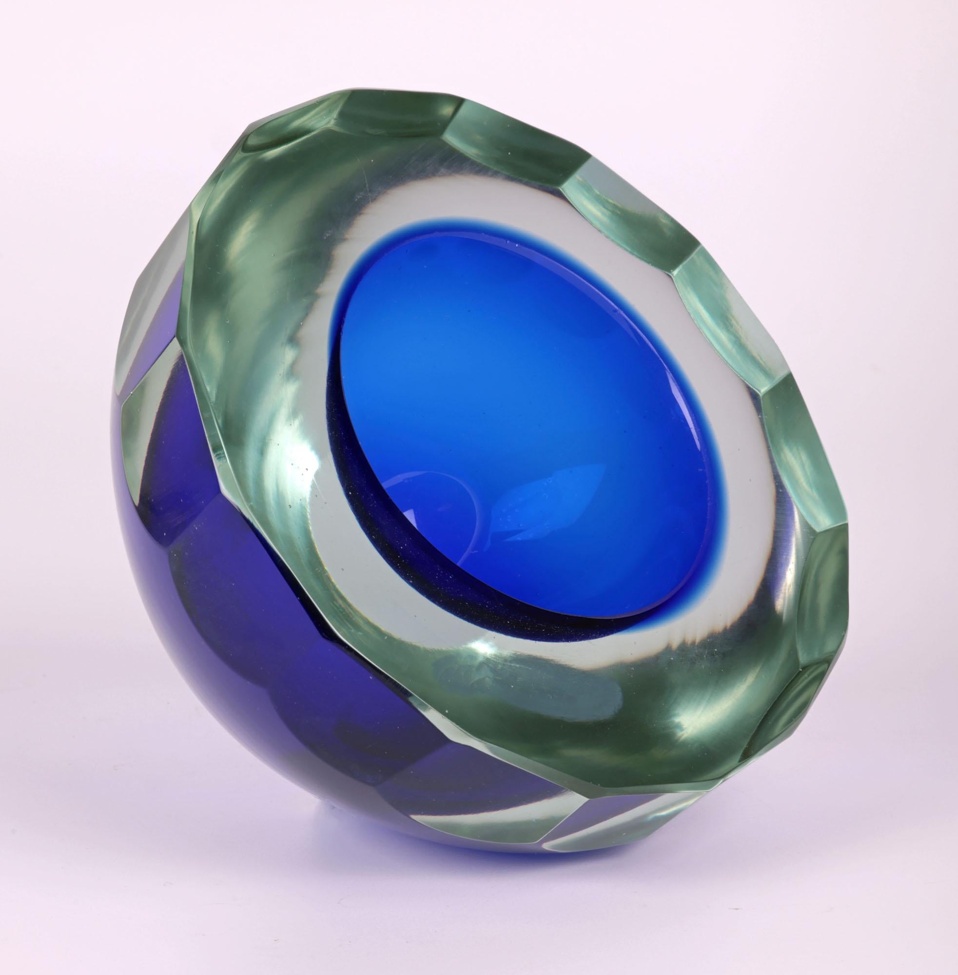 Mid-20th Century Murano Italian Heavy Blue Sommerso Style Art Glass bowl