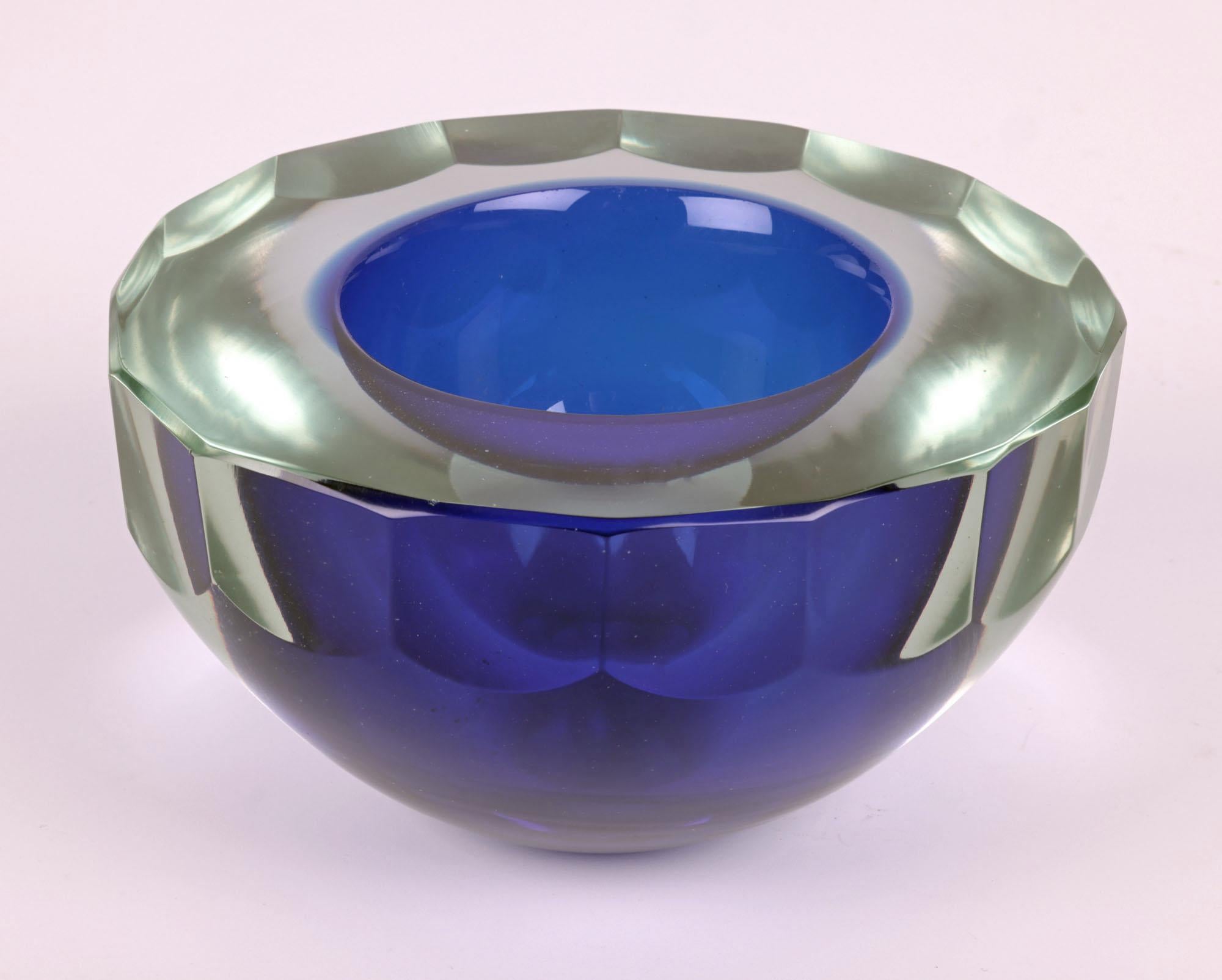 Murano Italian Heavy Blue Sommerso Style Art Glass bowl 1