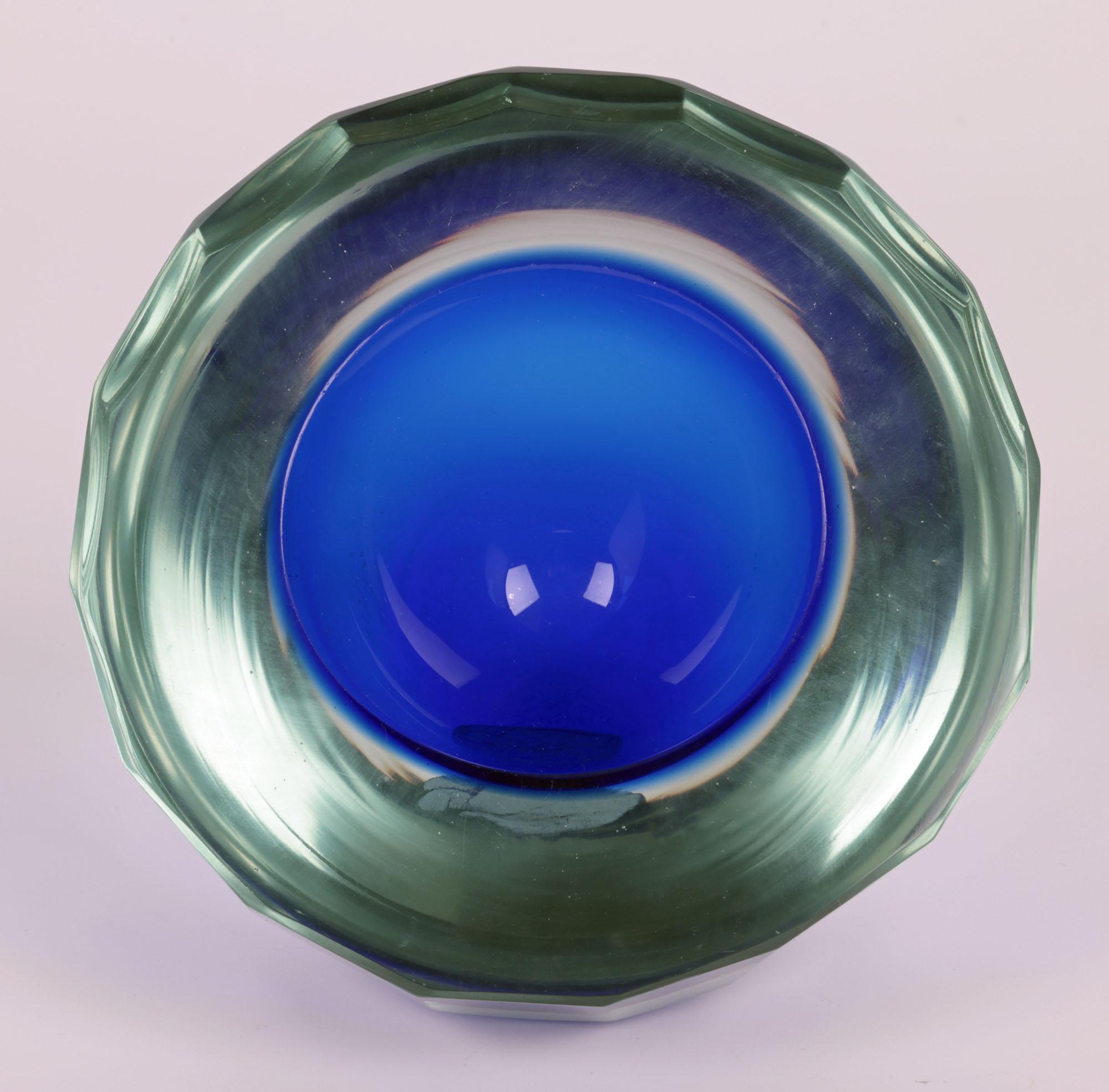 Murano Italian Heavy Blue Sommerso Style Art Glass bowl 2