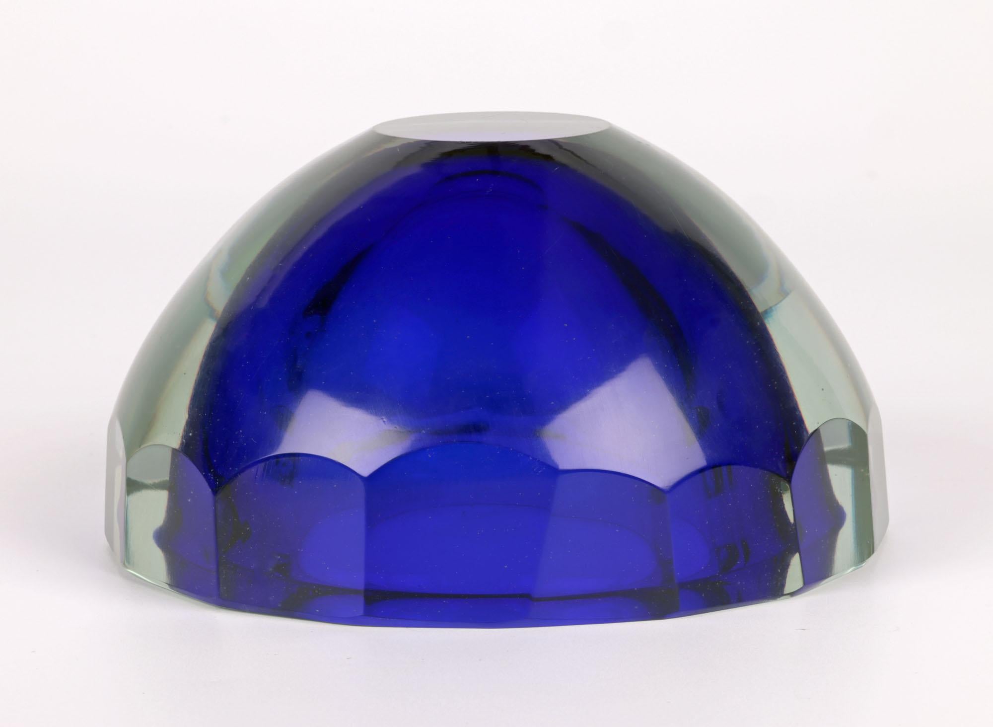 Murano Italian Heavy Blue Sommerso Style Art Glass bowl 3