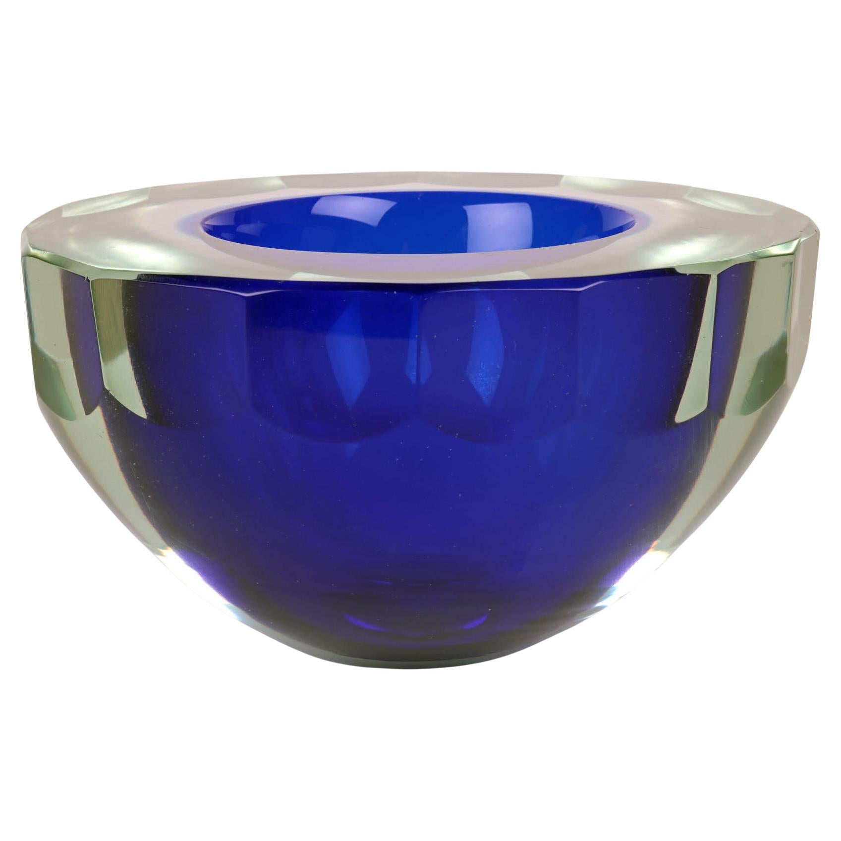 Murano Italian Heavy Blue Sommerso Style Art Glass bowl