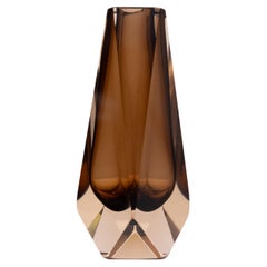 Murano Italian Luigi Mandruzzato  Brown  Facet Cut Art Glass Vase 1960s