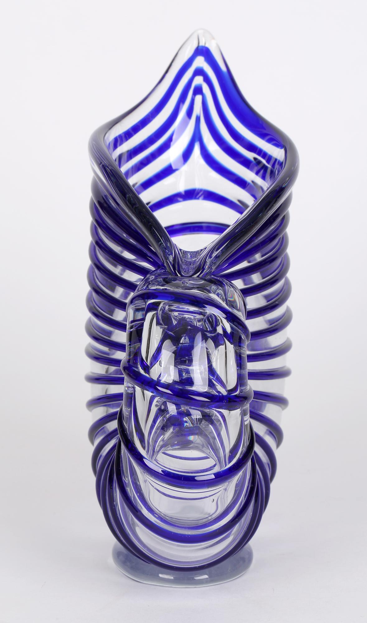 Murano Italian Mid-Century Blue Piped Shell Shaped Art Glass Vase 7