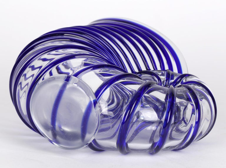 Murano Italian Mid-Century Blue Piped Shell Shaped Art Glass Vase 9