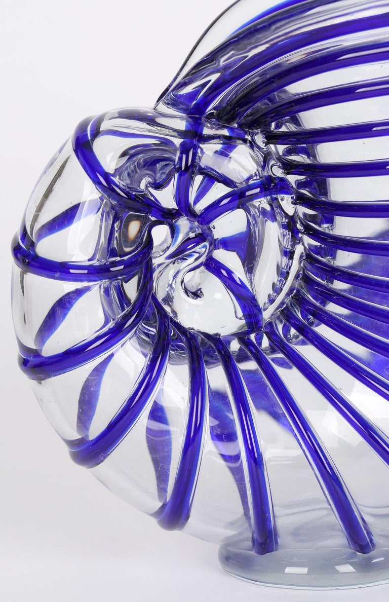Murano Italian Mid-Century Blue Piped Shell Shaped Art Glass Vase 2
