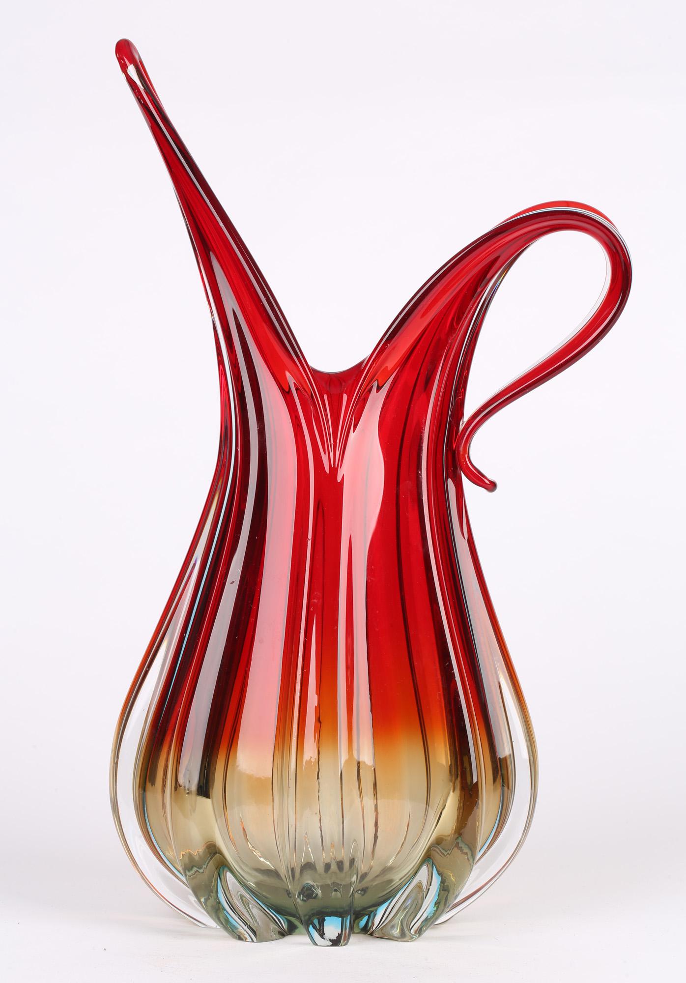 Ercole Barovier & Toso Murano Red Art Glass Pitcher Vase For Sale 2