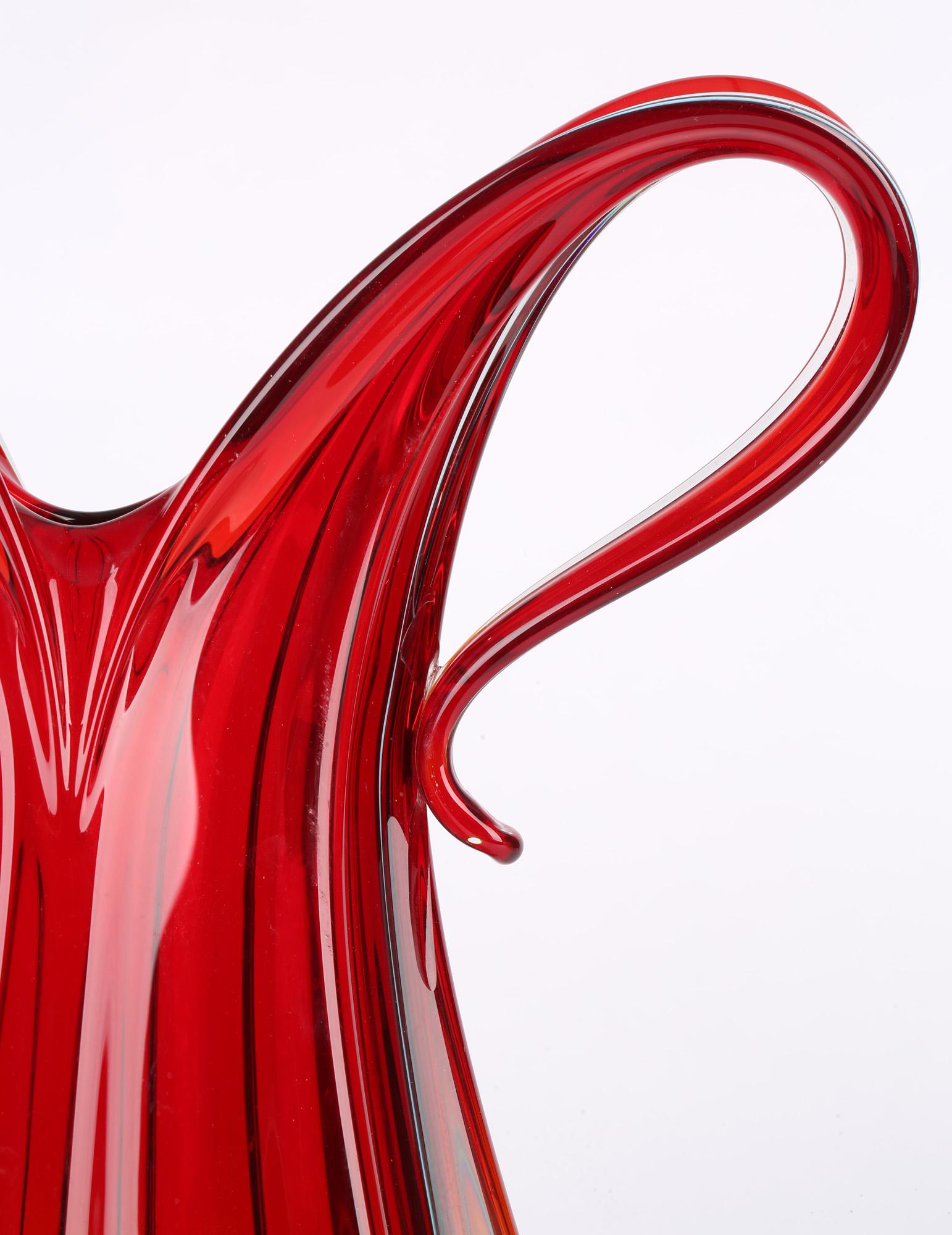 Ercole Barovier & Toso Murano Red Art Glass Pitcher Vase For Sale 3