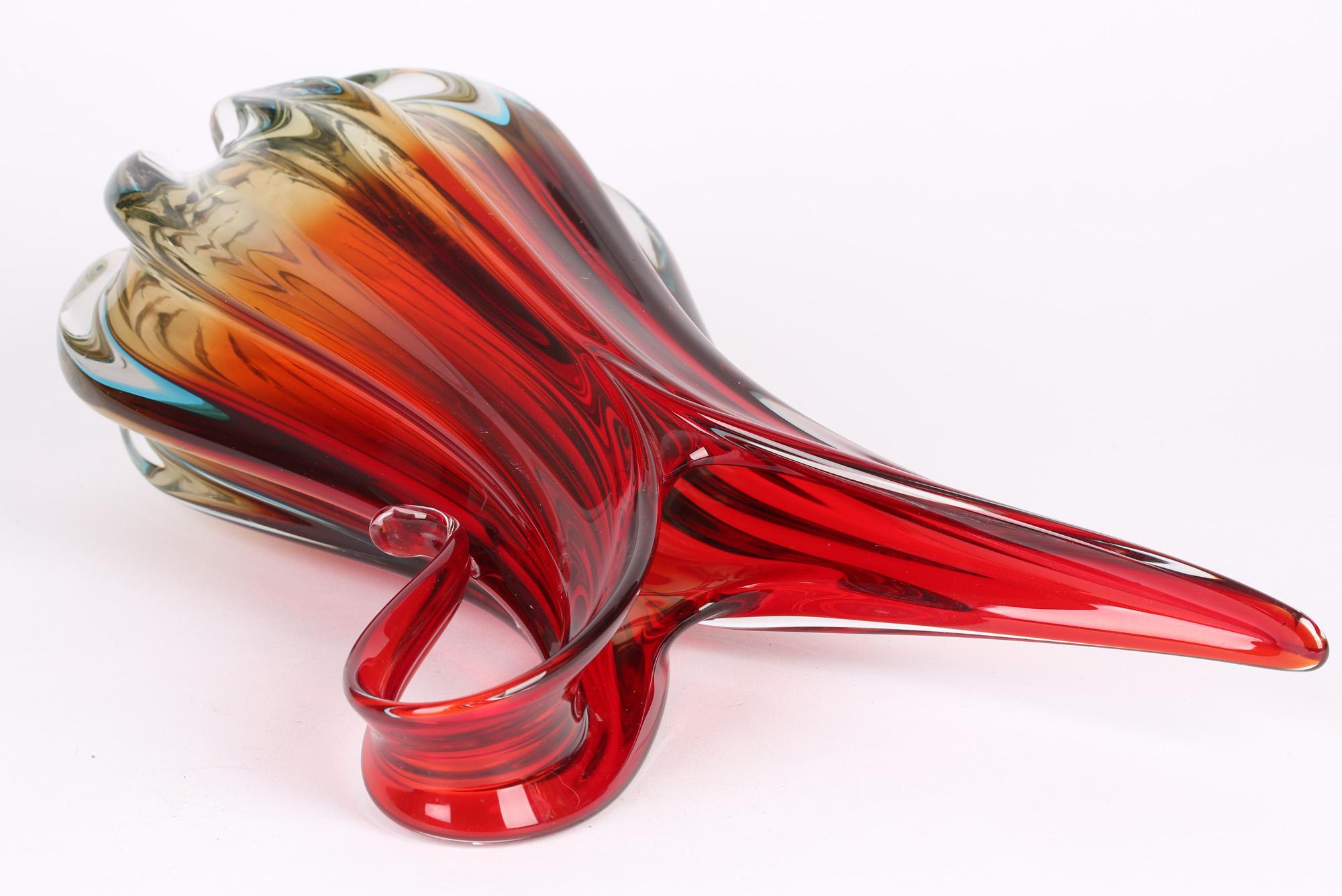 Mid-Century Modern Ercole Barovier & Toso Murano Red Art Glass Pitcher Vase For Sale