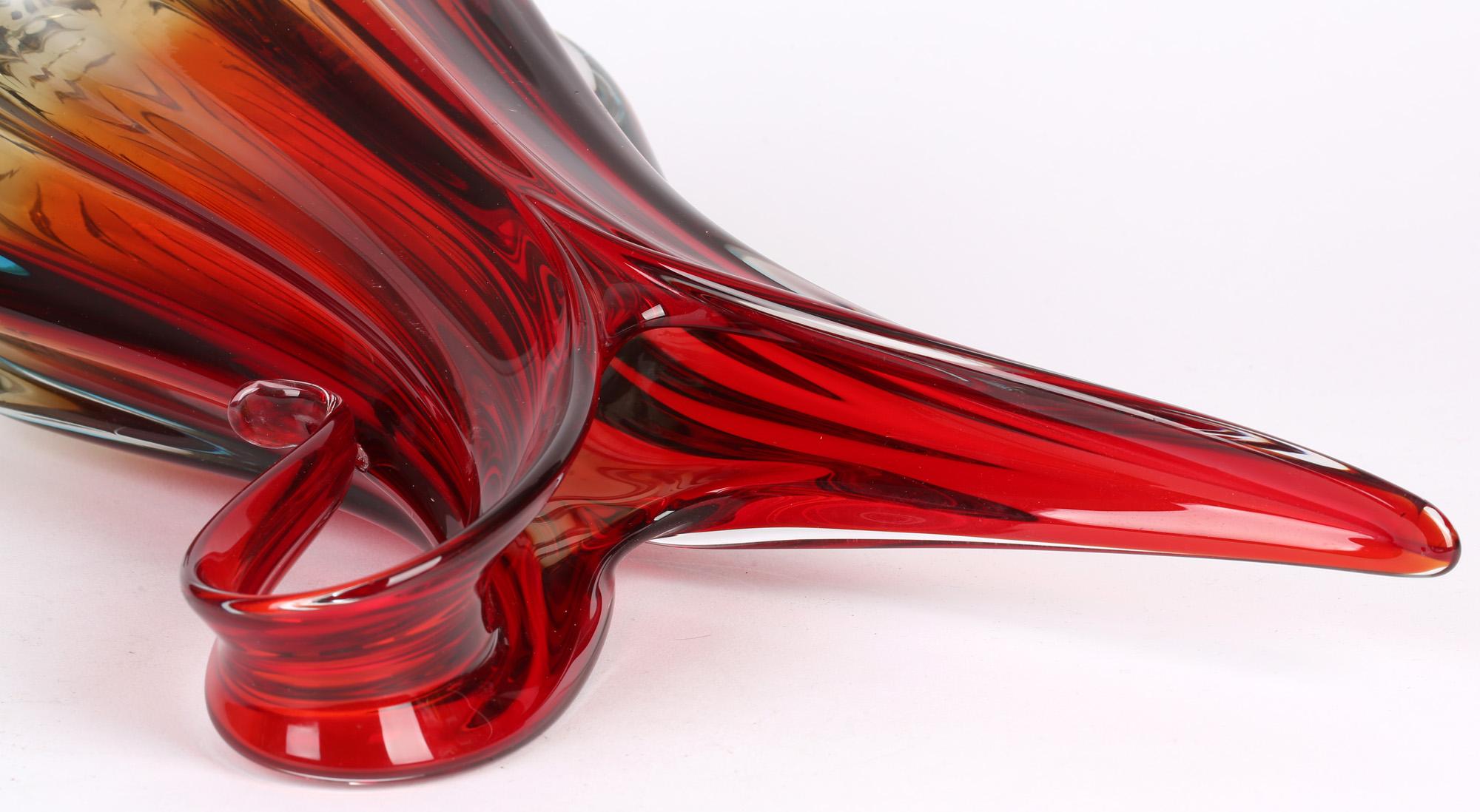Hand-Crafted Ercole Barovier & Toso Murano Red Art Glass Pitcher Vase For Sale