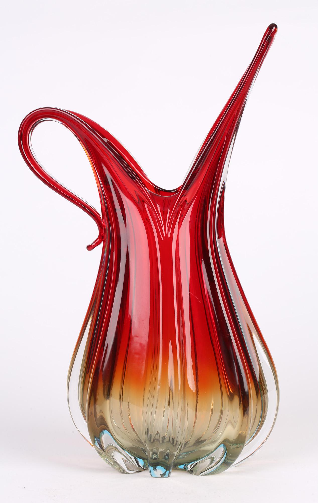 20th Century Ercole Barovier & Toso Murano Red Art Glass Pitcher Vase For Sale