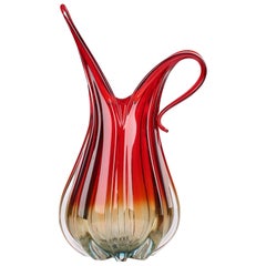 Murano Italian Midcentury Freeform Cased Red Art Glass Vase