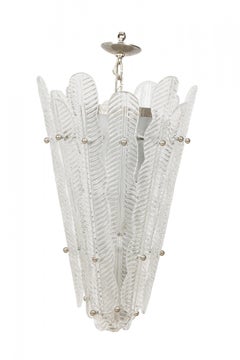 Murano Italian Mid-Century Glass and Silver Metal Pendant Chandelier