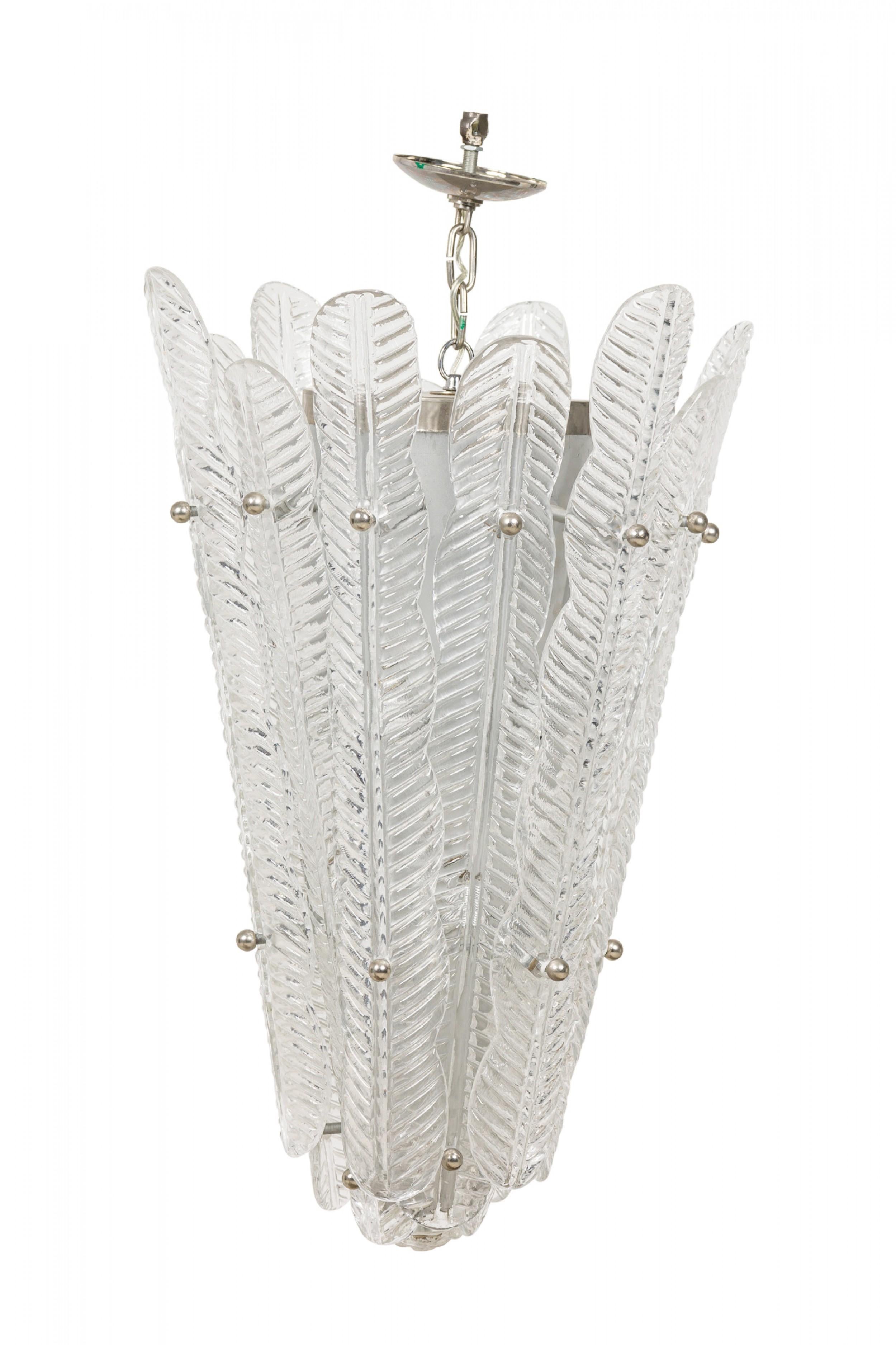 Mid-Century Modern Murano Italian Mid-Century Glass and Silver Metal Pendant Chandelier For Sale