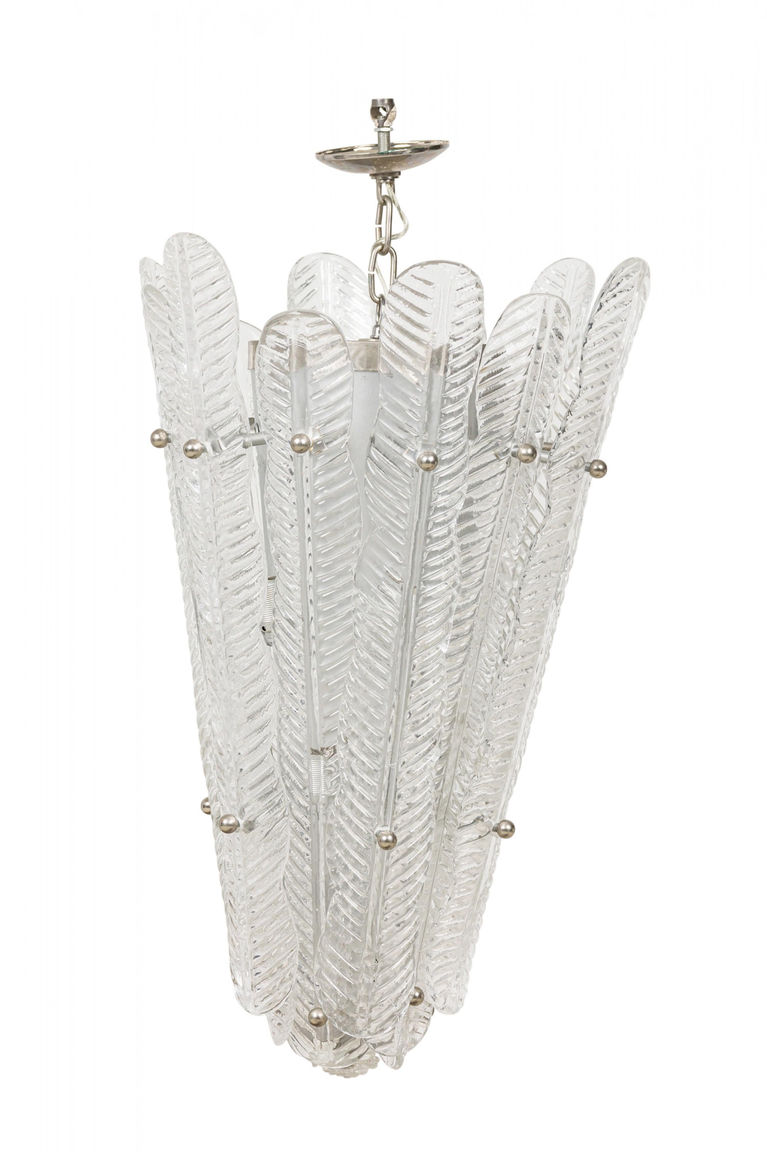 20th Century Murano Italian Mid-Century Glass and Silver Metal Pendant Chandelier For Sale